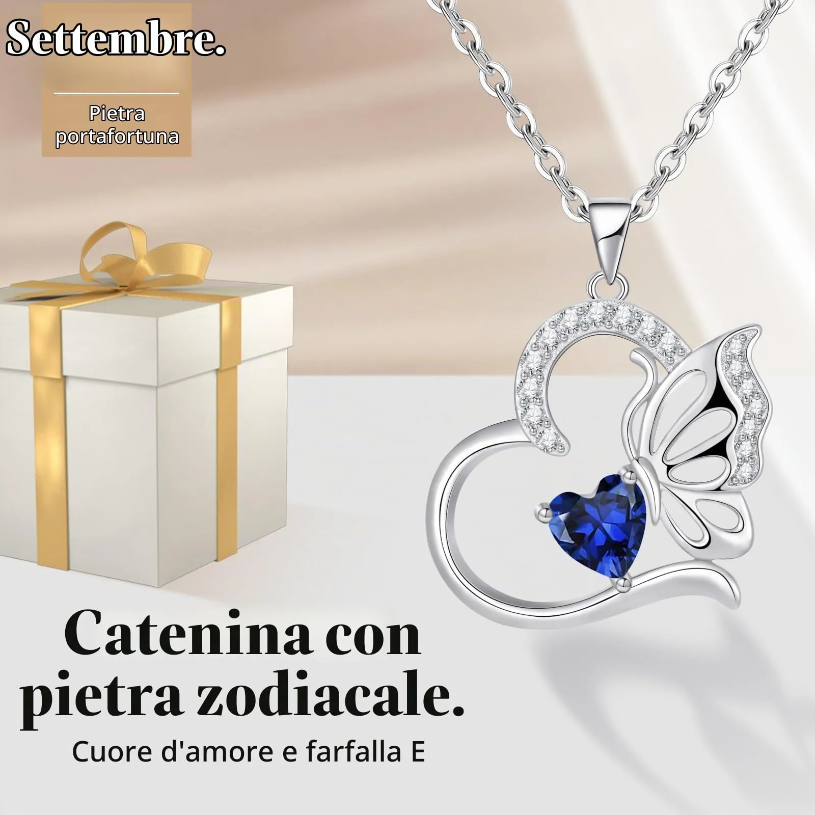 Collana Donna Argento 925 Collana Cuore Farfalla Settembre Birthstone Necklace Idee Regalo Gioielli Donna Regali Anniversario Compleanno Festa della Mamma Valentin’s Day - immagine 4
