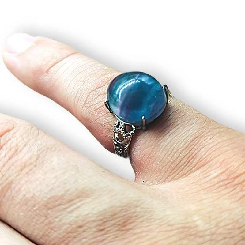 TENET - Anello Regolabile in Bronzo con pietra dura (FLUORITE ARCOBALENO) - immagine 2