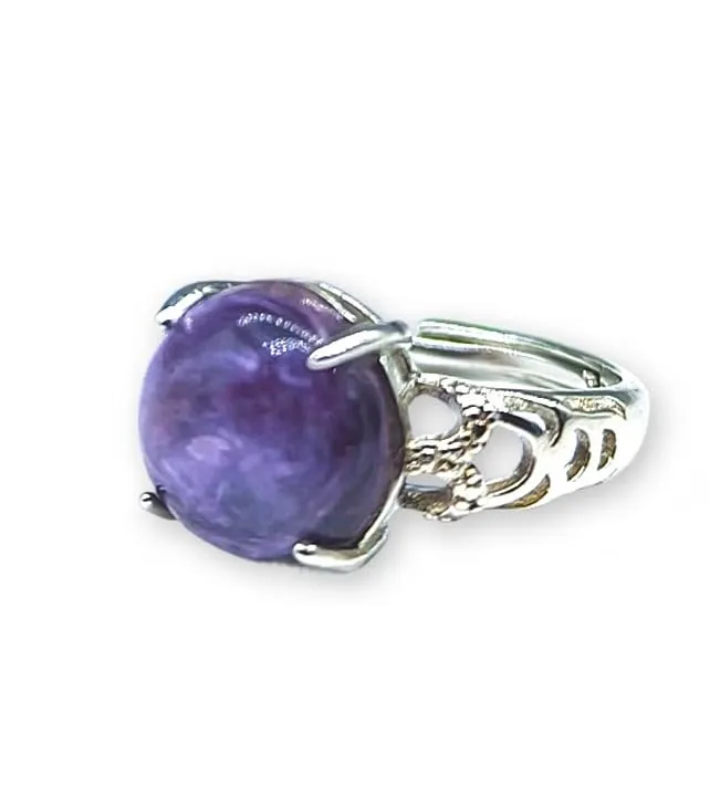 TENET - Anello Regolabile in Bronzo con pietra dura (CHAROITE) - immagine 1