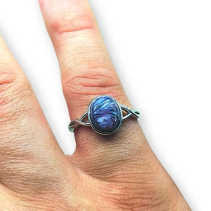 TENET - Anello Regolabile in Bronzo con pietra dura (CHAROITE) - immagine 2