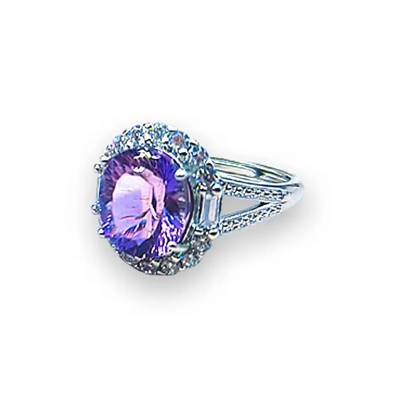 TENET - Anello Regolabile in Bronzo con pietra dura (AMETISTA SFACETTATA CON CRISTALLI) - immagine 1