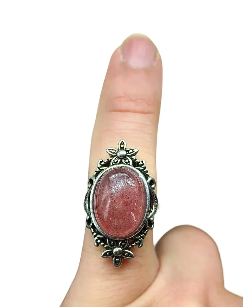TENET - Anello Regolabile in Bronzo con pietra dura (QUARZO CILIEGIA VINTAGE) - immagine 2