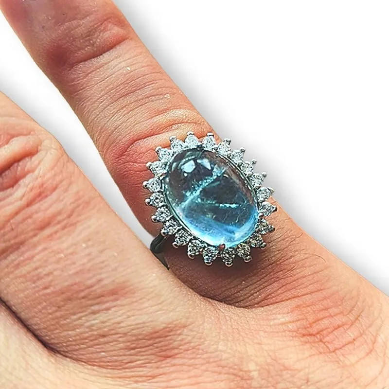 TENET - Anello Regolabile in Bronzo con pietra dura (ACQUAMARINA CON CRISTALLI) - immagine 2