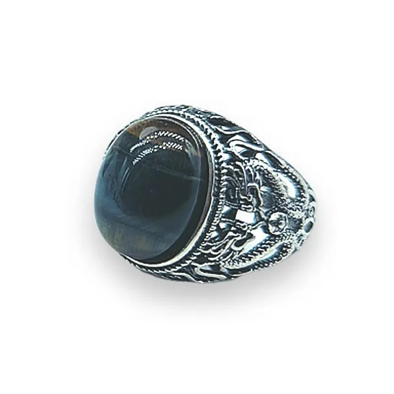 TENET - Anello Regolabile in Bronzo con pietra dura (DA UOMO - OCCHIO DI FALCO) - immagine 1