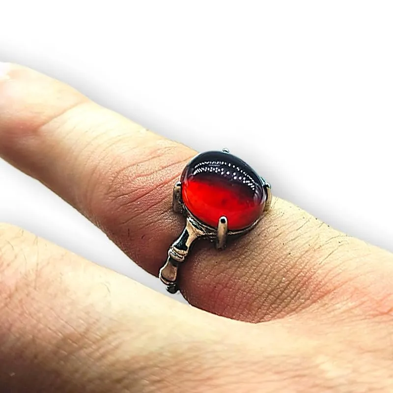 TENET - Anello Regolabile in Bronzo con pietra dura (GRANATO) - immagine 2