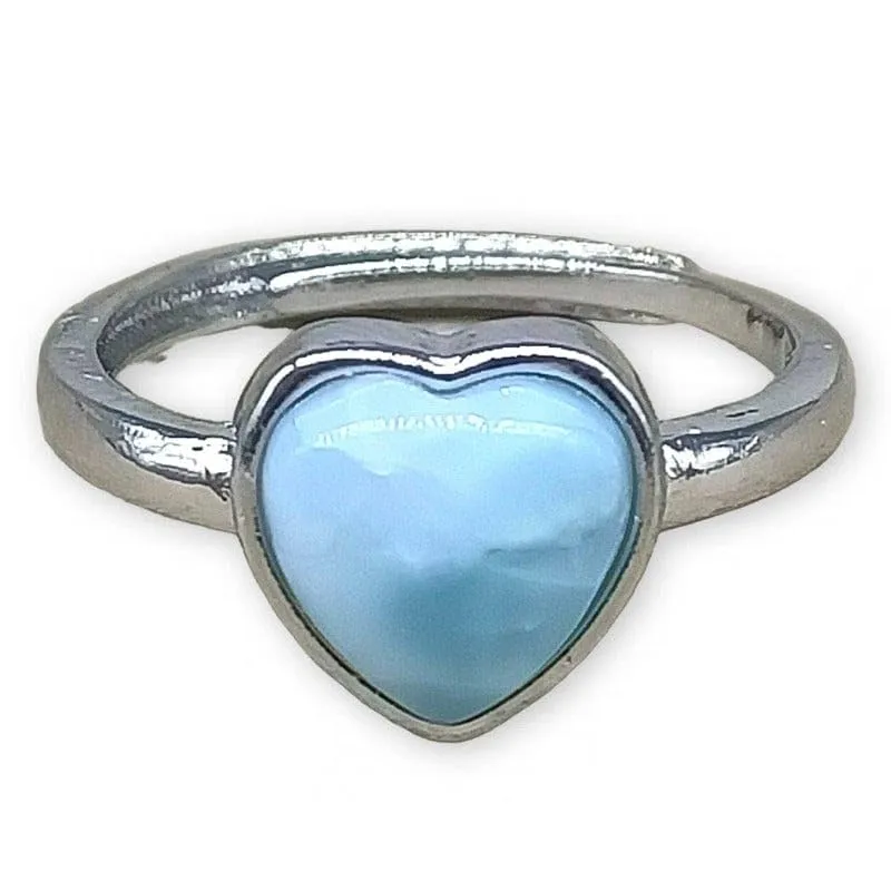 TENET - Anello Regolabile in Bronzo con pietra dura (CUORE IN LARIMAR) - immagine 1