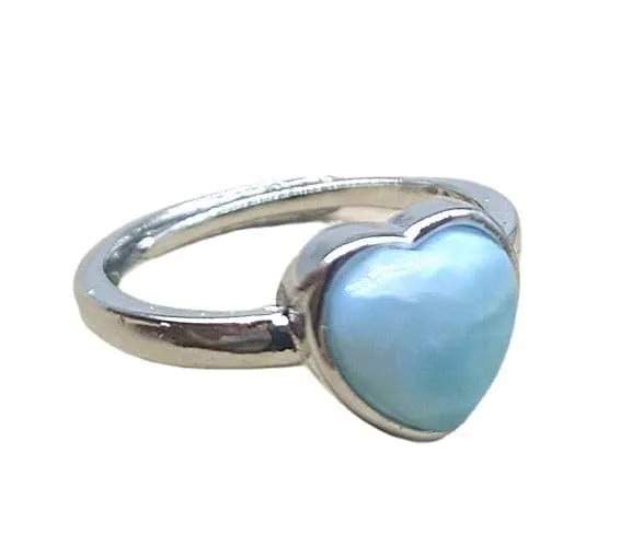 TENET - Anello Regolabile in Bronzo con pietra dura (CUORE IN LARIMAR) - immagine 2