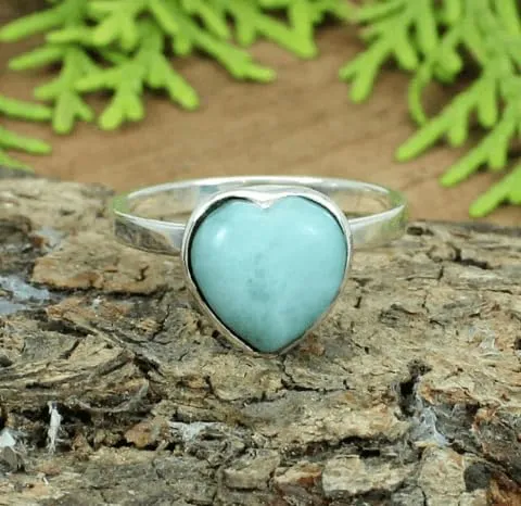 TENET - Anello Regolabile in Bronzo con pietra dura (CUORE IN LARIMAR) - immagine 4
