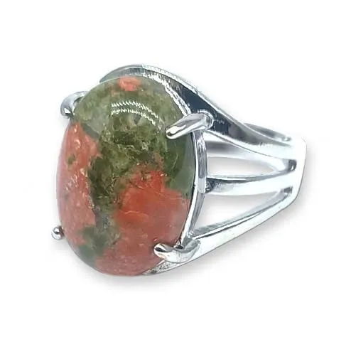 TENET - Anello Regolabile in Bronzo con pietra dura (UNAKITE) - immagine 1