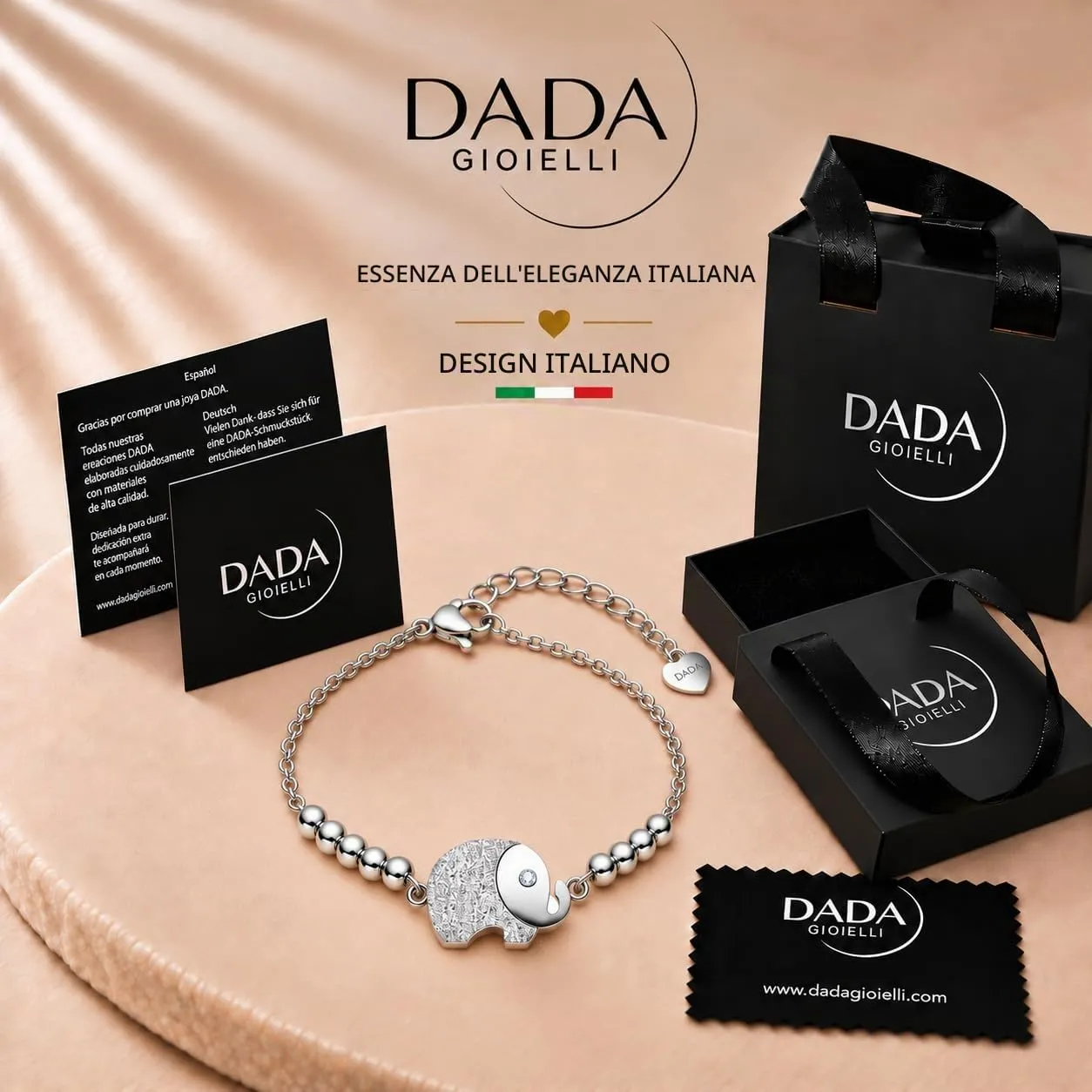 Dada Gioielli - Bracciale Donna Quadrifoglio Coccinella Elefantino Portafortuna Acciaio (Elefante) - immagine 3
