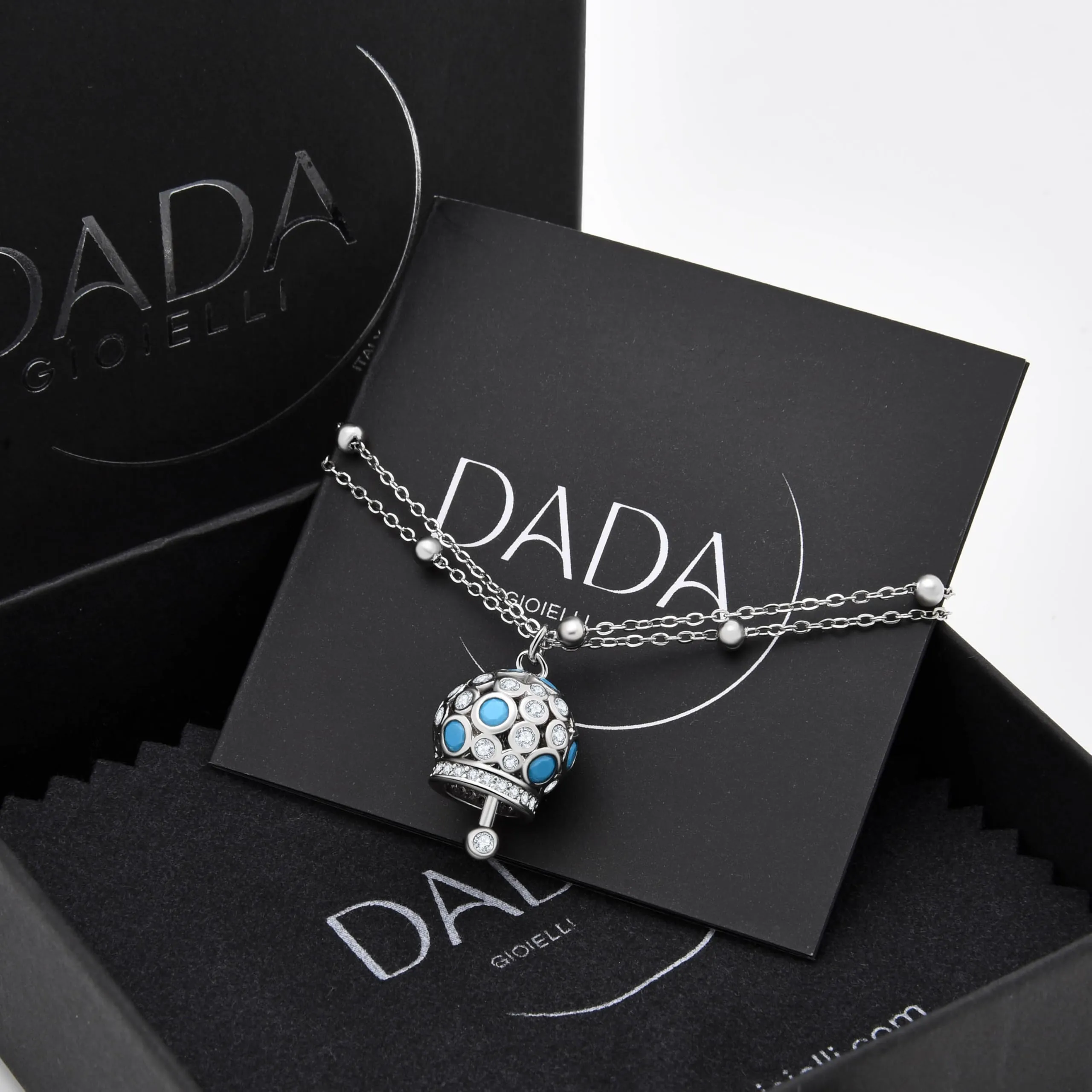 Dada Gioielli - Bracciale Campanella Capri con Pietre Brillanti Colorate e Catenina Rosario Elegante 16,5 + 3 cm (Turchese Argento) - immagine 4