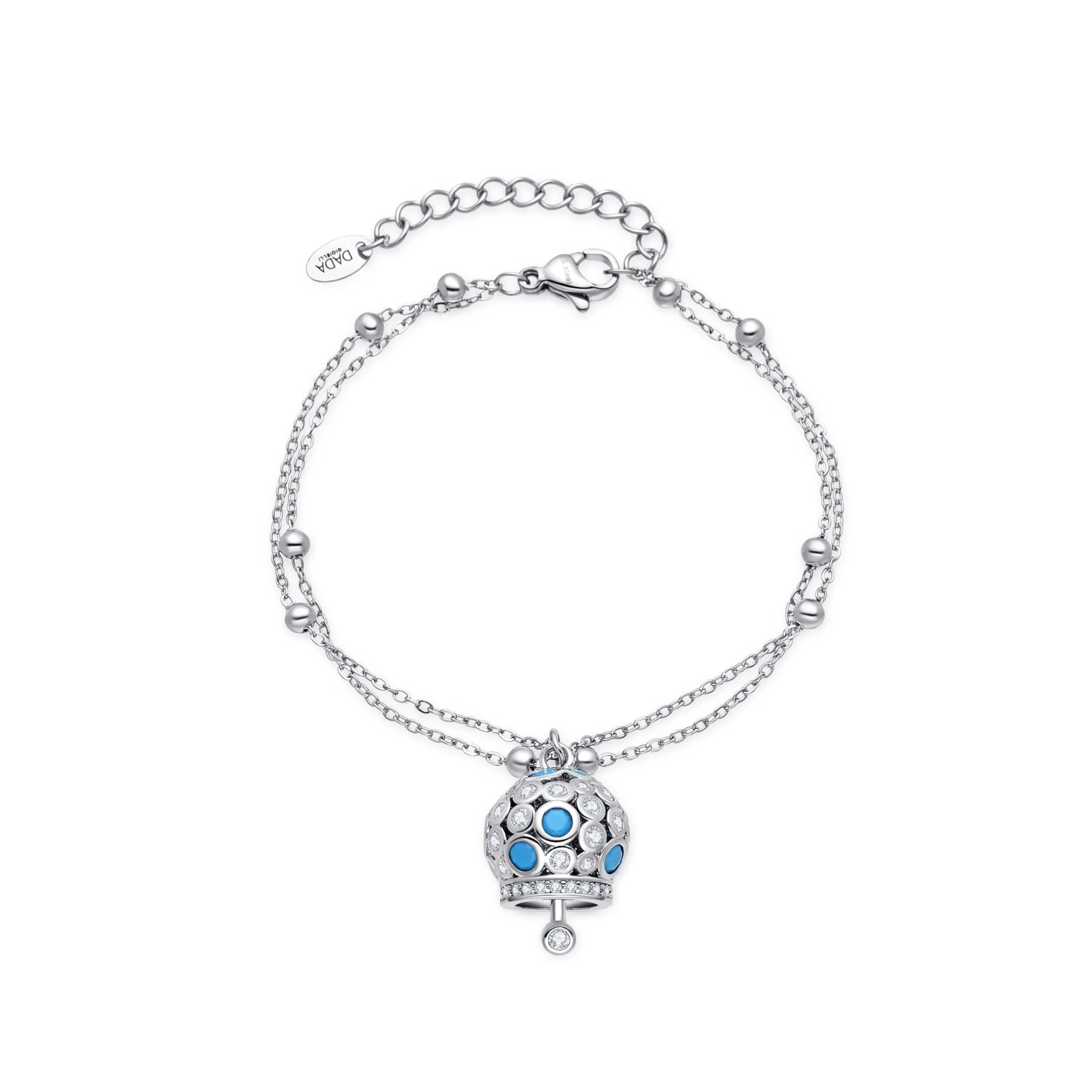 Dada Gioielli - Bracciale Campanella Capri con Pietre Brillanti Colorate e Catenina Rosario Elegante 16,5 + 3 cm (Turchese Argento) - immagine 7