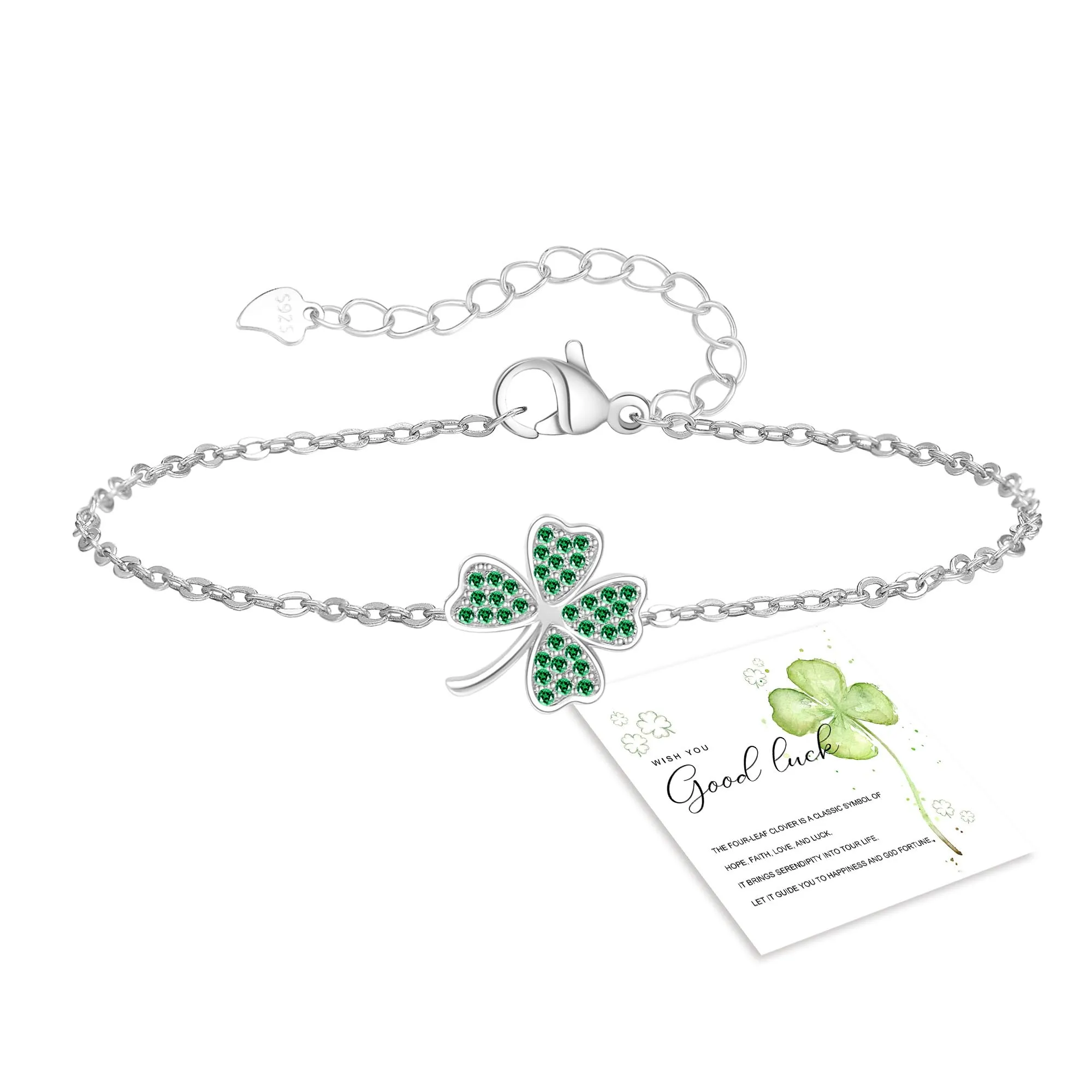 GEMAURA Braccialetto portafortuna da donna, con quadrifoglio, regolabile, regalo per donne e fidanzate, braccialetto dell’amicizia - immagine 1