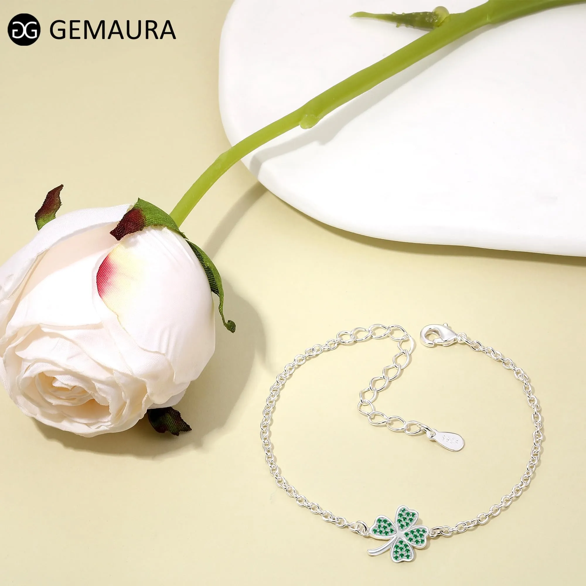 GEMAURA Braccialetto portafortuna da donna, con quadrifoglio, regolabile, regalo per donne e fidanzate, braccialetto dell’amicizia - immagine 4