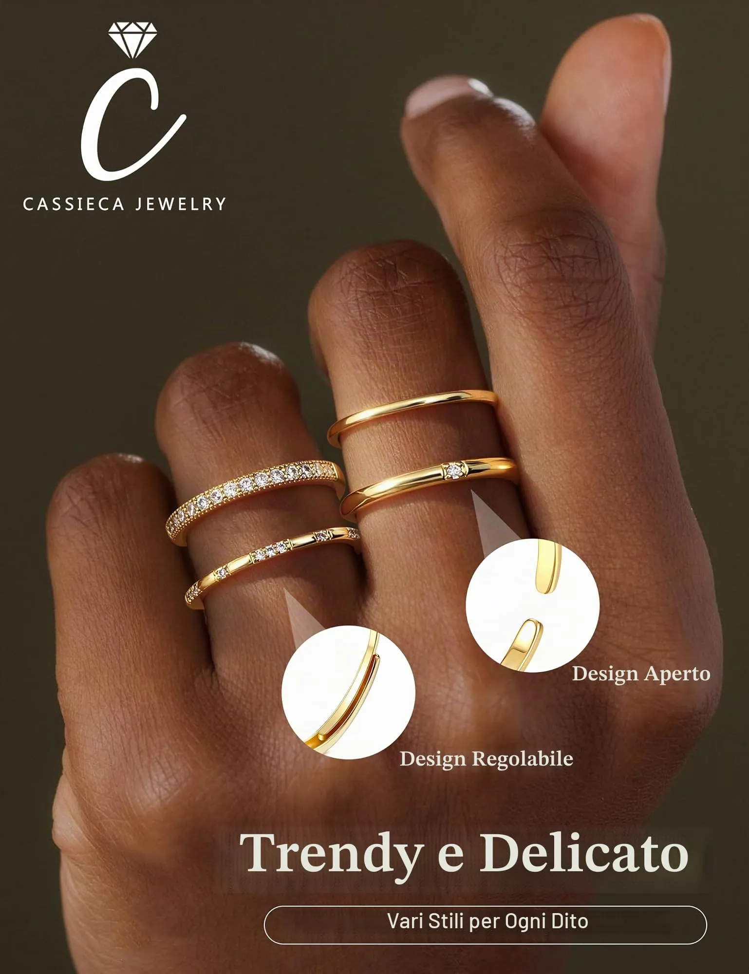 CASSIECA 9 Pezzi Anello Donna Anello Fidanzamento Placcato Or 14K - immagine 4