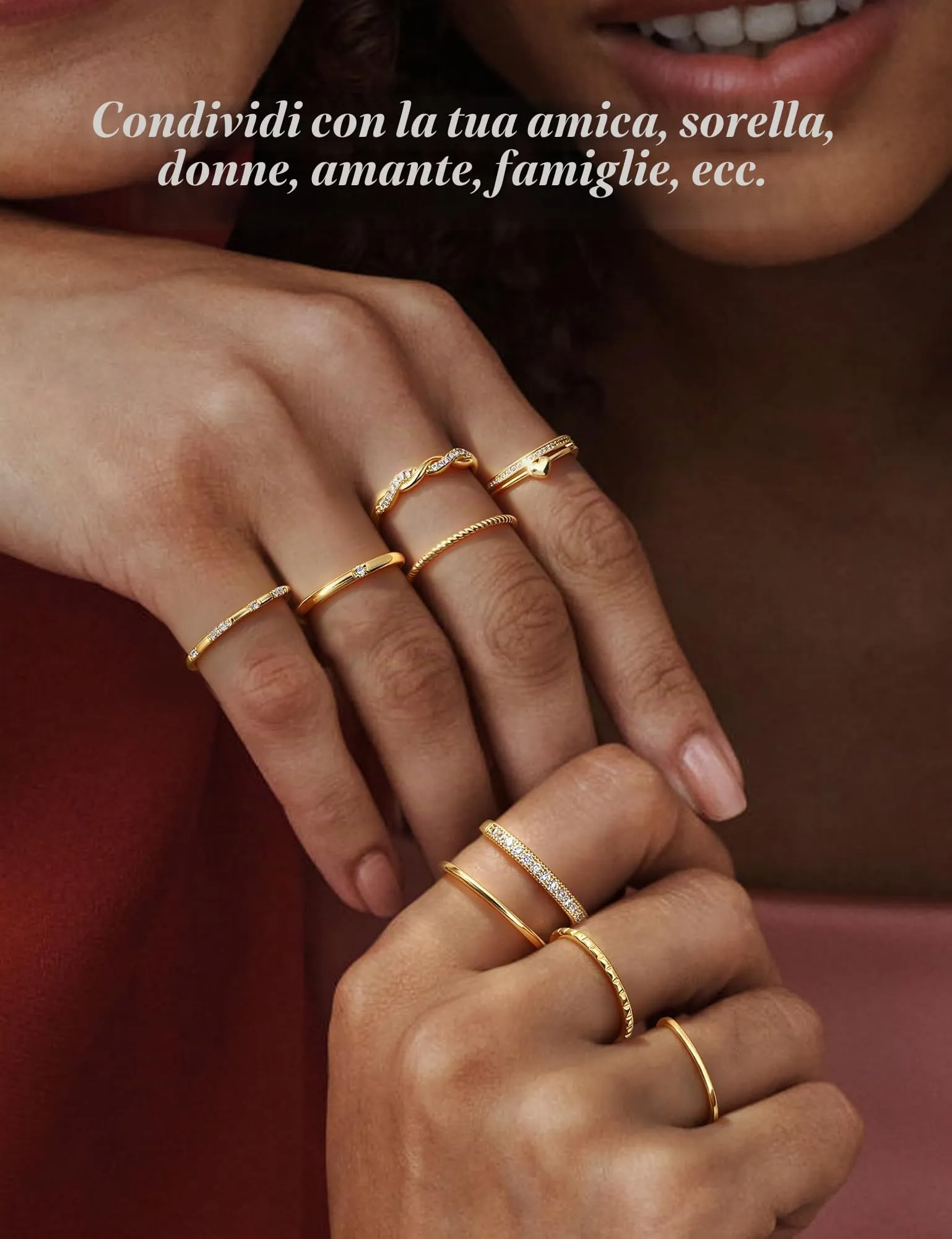 CASSIECA 9 Pezzi Anello Donna Anello Fidanzamento Placcato Or 14K - immagine 5