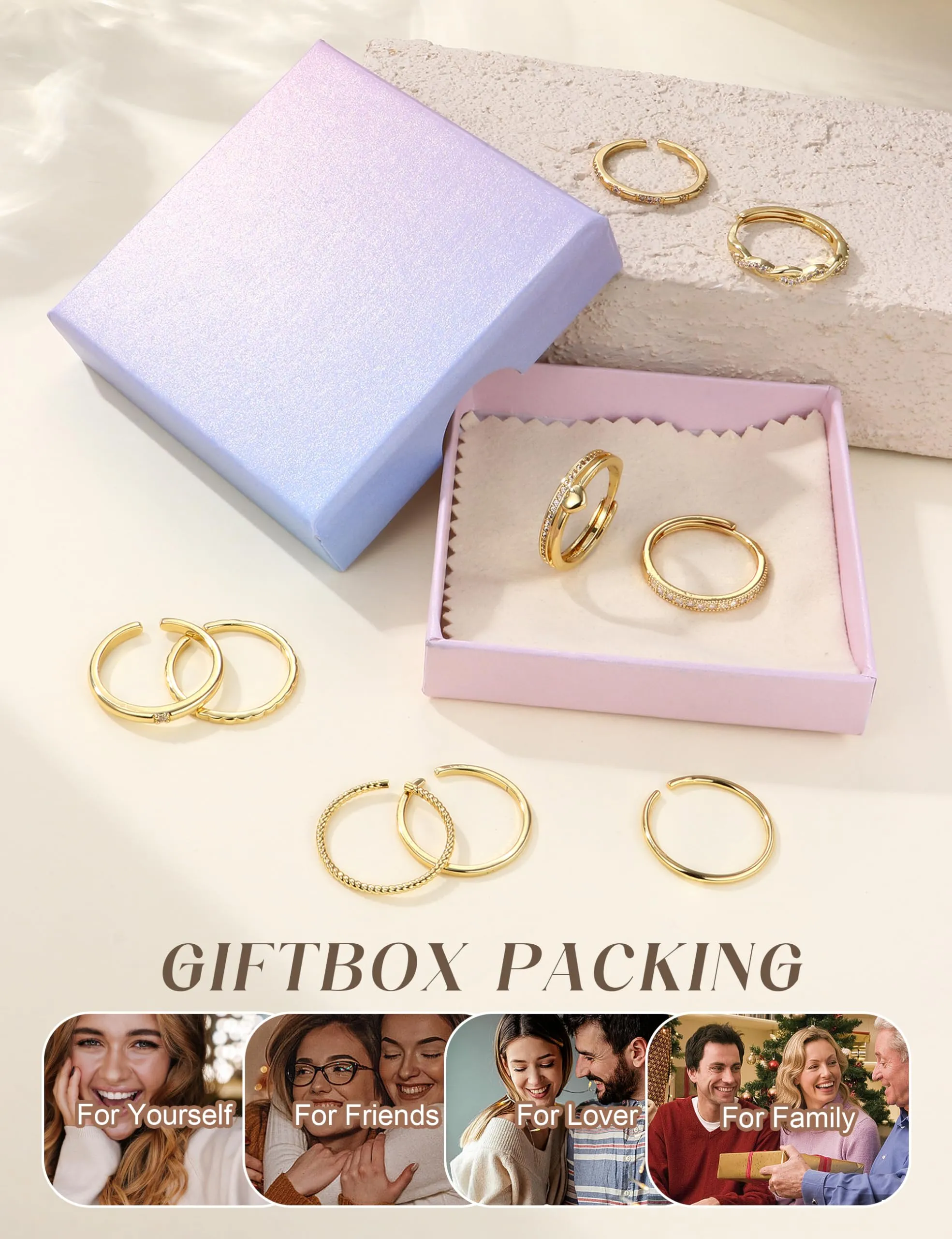 CASSIECA 9 Pezzi Anello Donna Anello Fidanzamento Placcato Or 14K - immagine 7