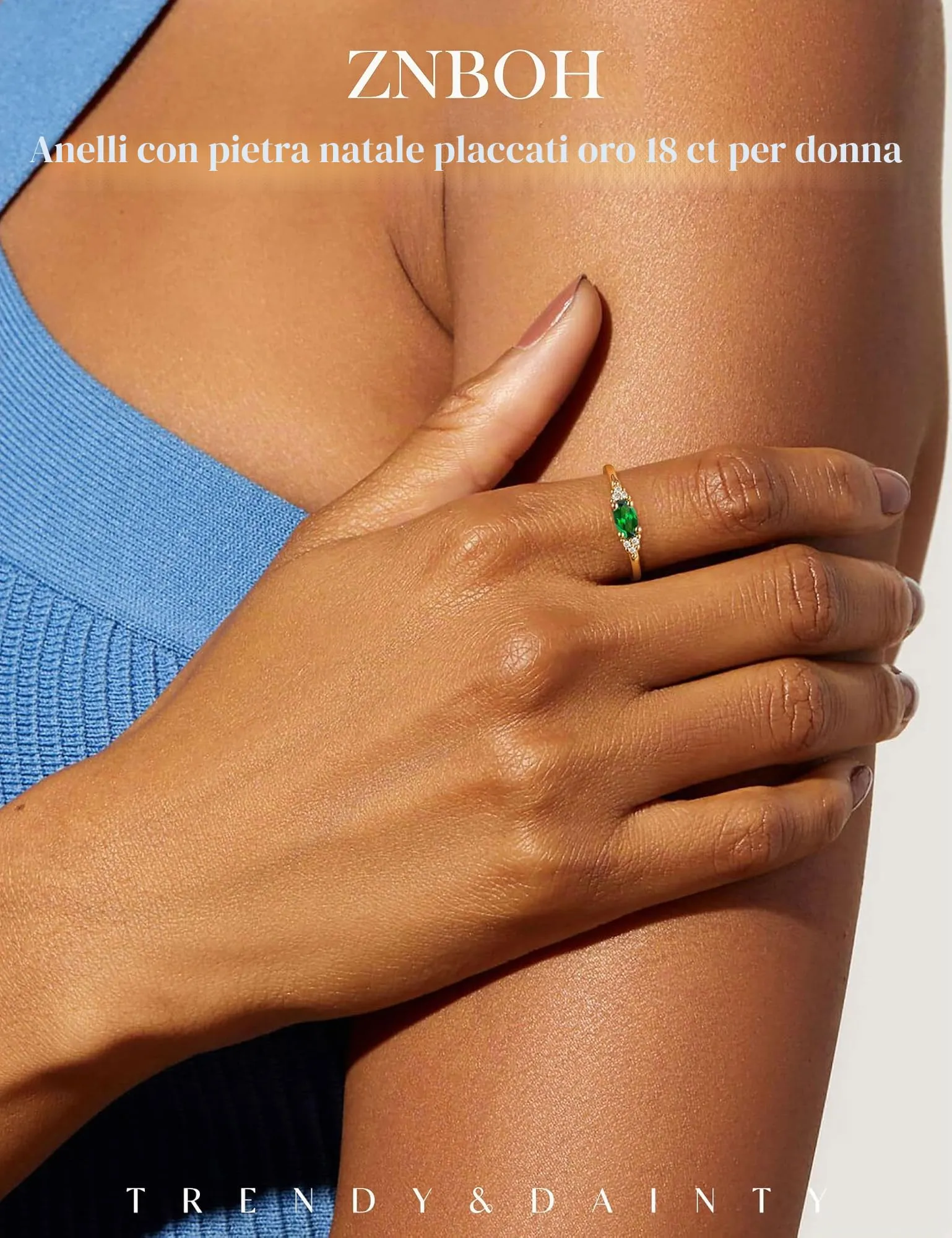 ZNBOH Anelli Donna Oro 18K con Pietra Portafortuna Anello con Acquamarina Ametista Citrino Diamante Simulato Zirconi Anello Mignolo Fedi Nuziali Fedine Fidanzamento Regalo Compleanno Anniversario - immagine 2