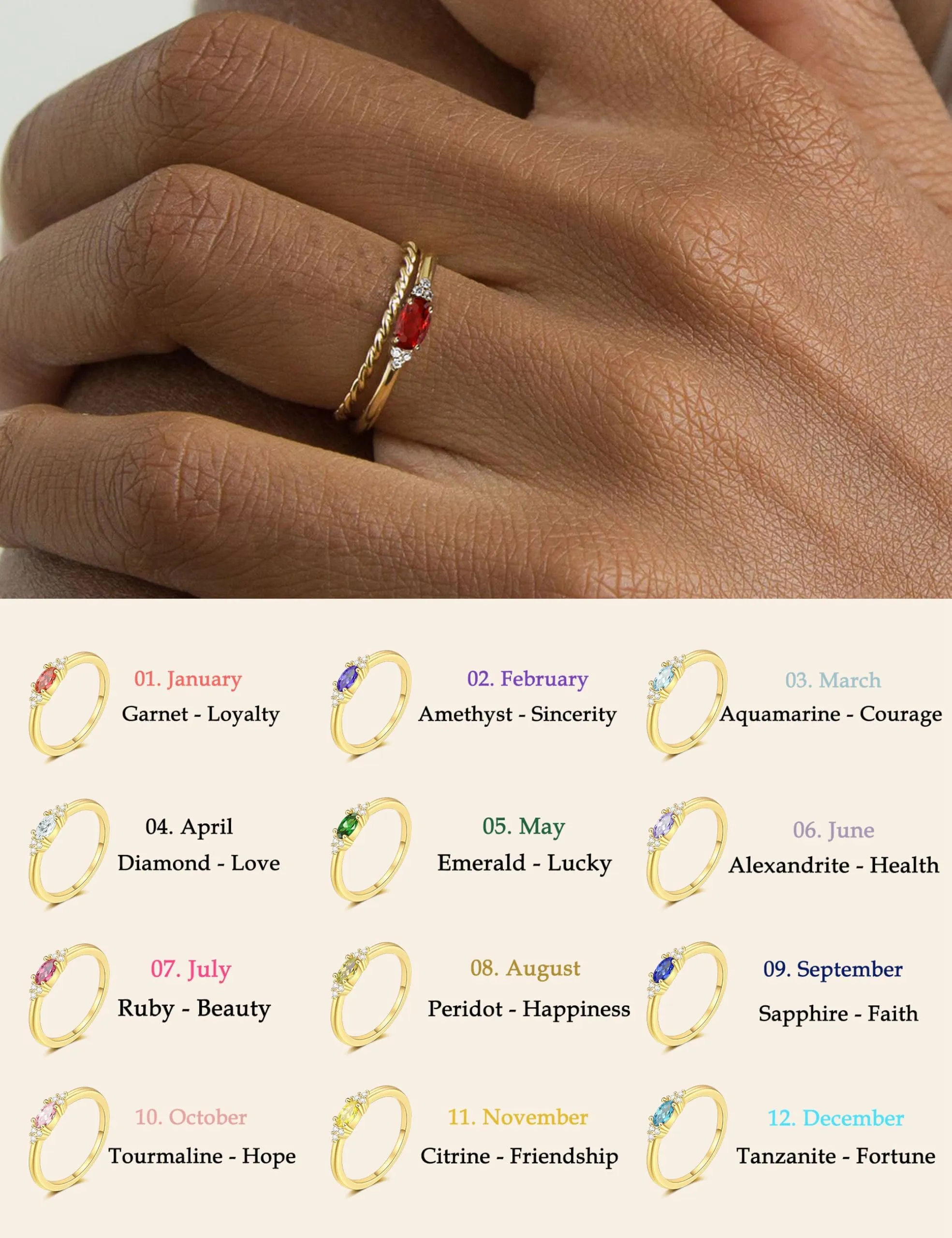 ZNBOH Anelli Donna Oro 18K con Pietra Portafortuna Anello con Acquamarina Ametista Citrino Diamante Simulato Zirconi Anello Mignolo Fedi Nuziali Fedine Fidanzamento Regalo Compleanno Anniversario - immagine 4