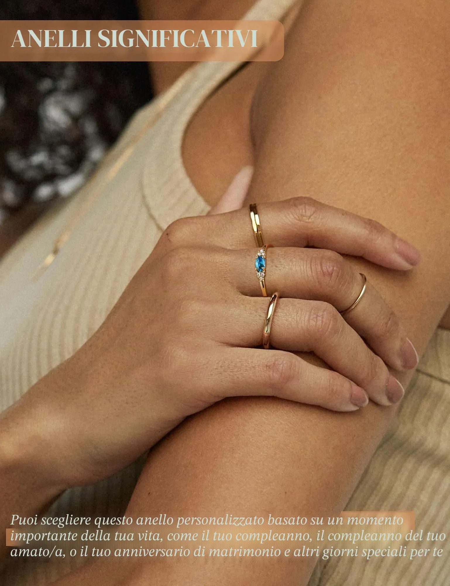 ZNBOH Anelli Donna Oro 18K con Pietra Portafortuna Anello con Acquamarina Ametista Citrino Diamante Simulato Zirconi Anello Mignolo Fedi Nuziali Fedine Fidanzamento Regalo Compleanno Anniversario - immagine 6