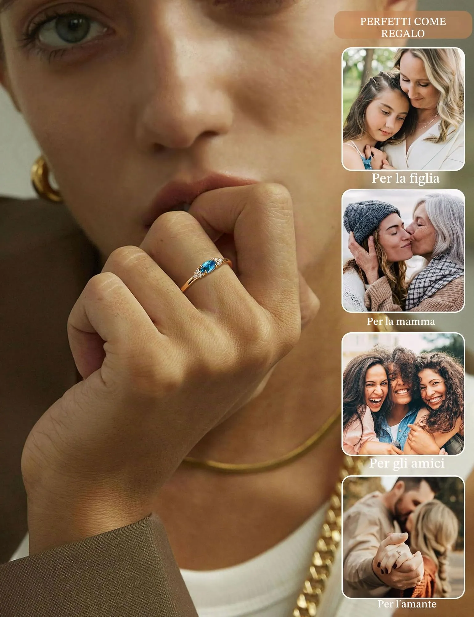 ZNBOH Anelli Donna Oro 18K con Pietra Portafortuna Anello con Acquamarina Ametista Citrino Diamante Simulato Zirconi Anello Mignolo Fedi Nuziali Fedine Fidanzamento Regalo Compleanno Anniversario - immagine 7
