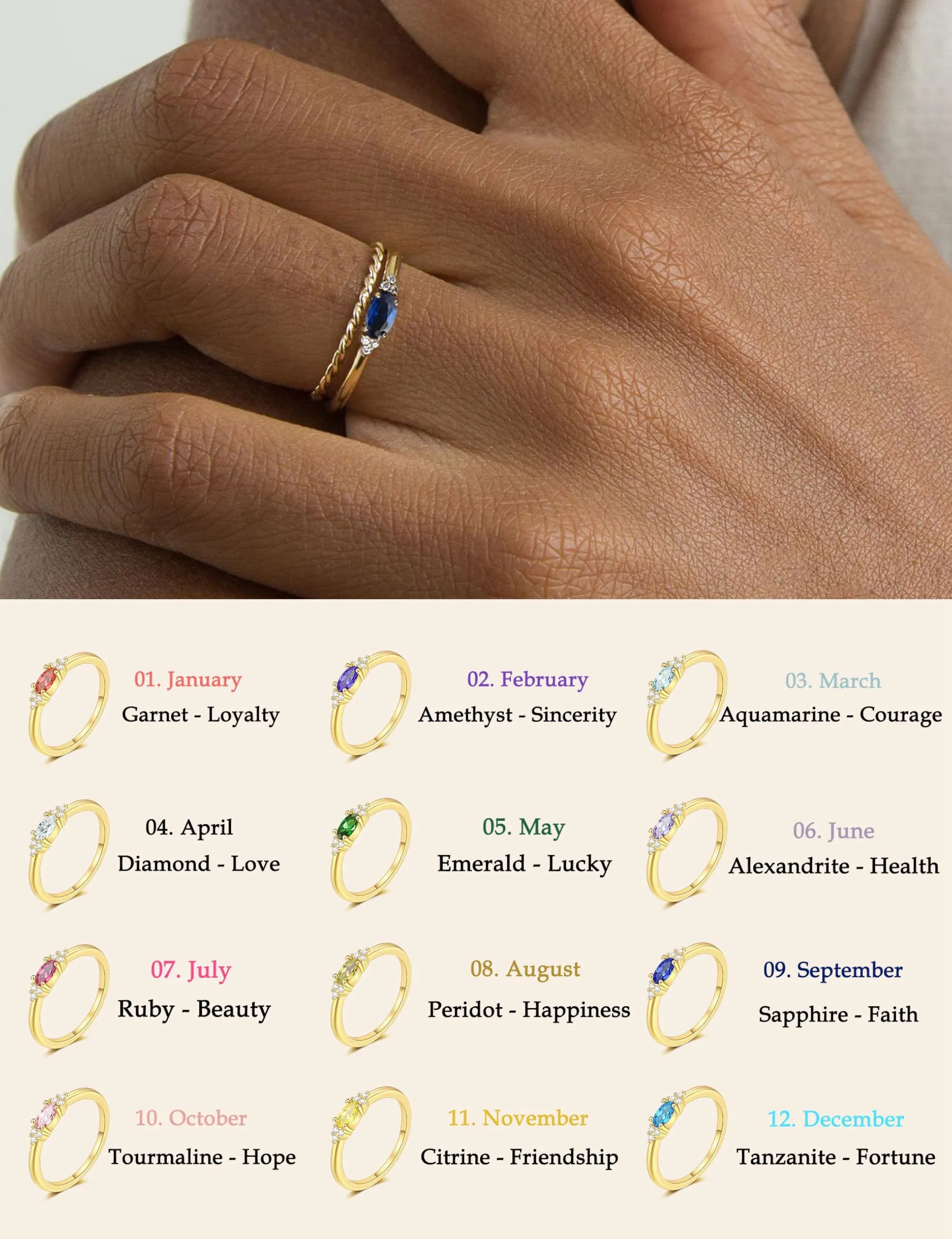 ZNBOH Anelli Donna Oro 18K con Pietra Portafortuna Anello con Acquamarina Ametista Citrino Diamante Simulato Zirconi Anello Mignolo Fedi Nuziali Fedine Fidanzamento Regalo Compleanno Anniversario - immagine 4