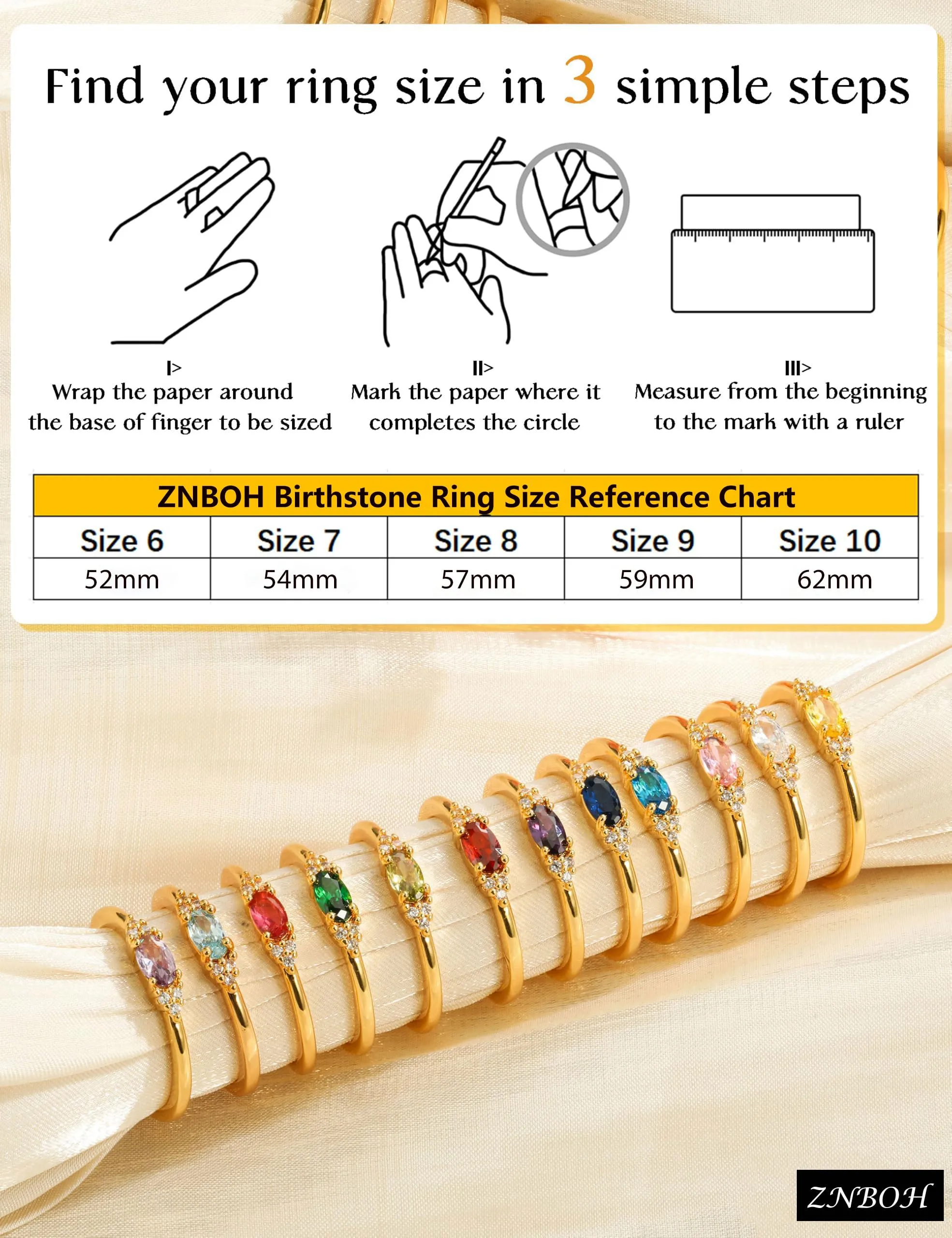 ZNBOH Anelli Donna Oro 18K con Pietra Portafortuna Anello con Acquamarina Ametista Citrino Diamante Simulato Zirconi Anello Mignolo Fedi Nuziali Fedine Fidanzamento Regalo Compleanno Anniversario - immagine 5