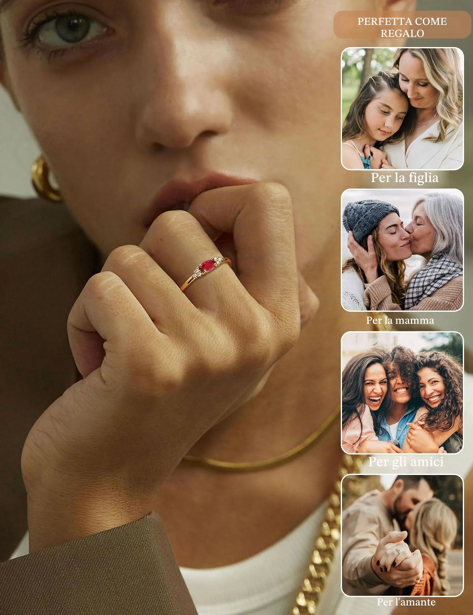 ZNBOH Anelli Donna Oro 18K con Pietra Portafortuna Anello con Acquamarina Ametista Citrino Diamante Simulato Zirconi Anello Mignolo Fedi Nuziali Fedine Fidanzamento Regalo Compleanno Anniversario - immagine 7