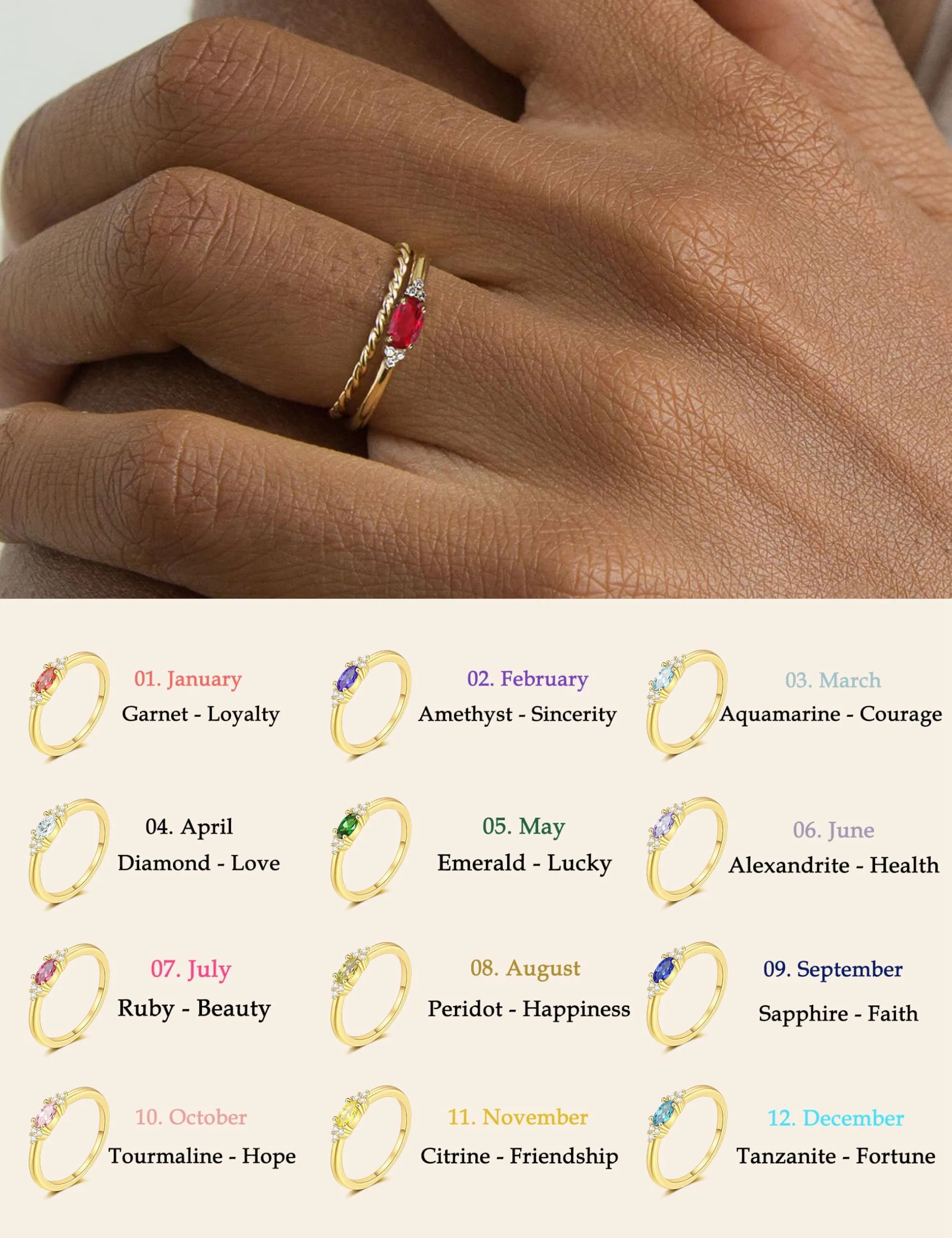 ZNBOH Anelli Donna Oro 18K con Pietra Portafortuna Anello con Acquamarina Ametista Citrino Diamante Simulato Zirconi Anello Mignolo Fedi Nuziali Fedine Fidanzamento Regalo Compleanno Anniversario - immagine 4