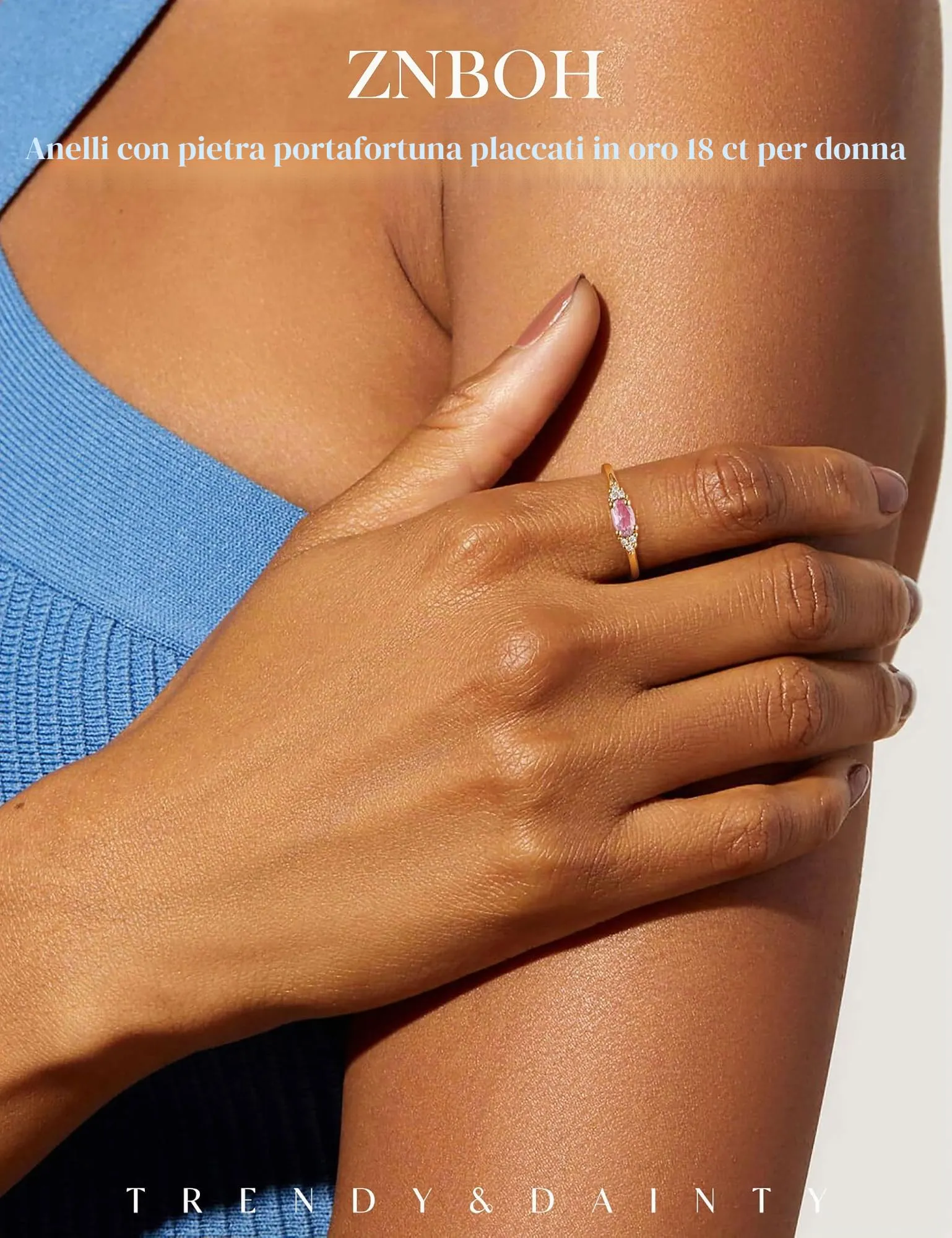 ZNBOH Anelli Donna Oro 18K con Pietra Portafortuna Anello con Acquamarina Ametista Citrino Diamante Simulato Zirconi Anello Mignolo Fedi Nuziali Fedine Fidanzamento Regalo Compleanno Anniversario - immagine 2