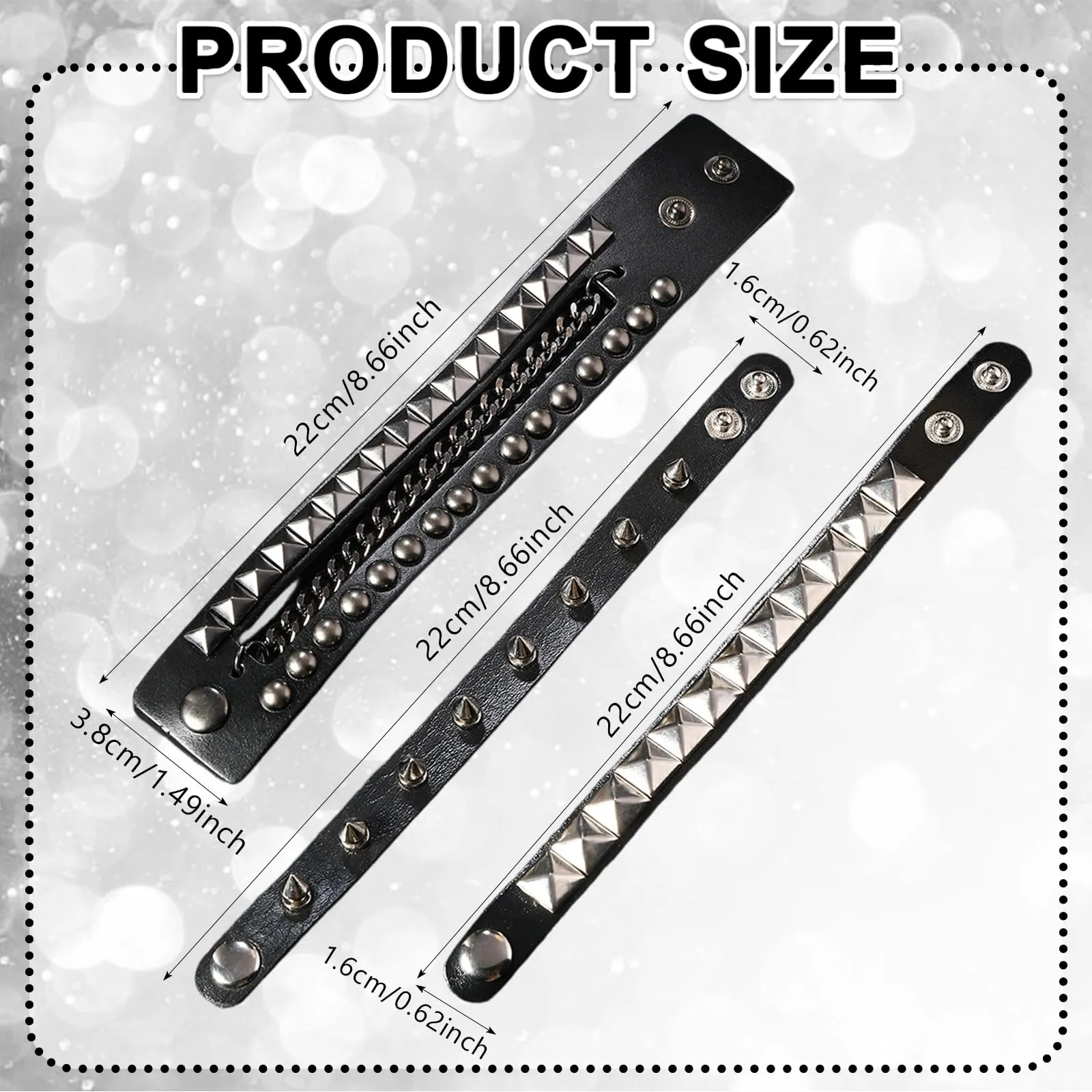 Bracciale Punk Rock Gotico in Pelle PU con Catena, Chiodi, Spike e Rivetti - Polsino Regolabile per Uomo e Donna, Stile Biker - immagine 6