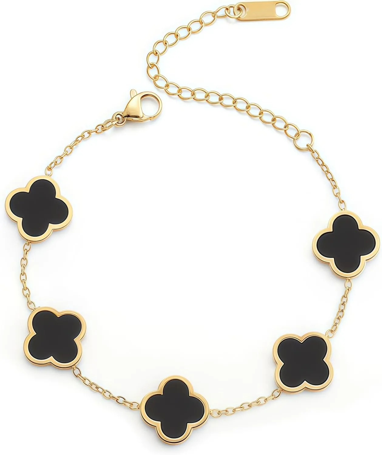 PulangRen Bracciale da Donna con Quadrifoglio, in Acciaio Inox, alla Moda, Idee Regalo Donna Mamma Amica Sorelle Regali Natale Donna Regalo Compleanno Anniversario San Valentino per Lei (Nero) - immagine 1