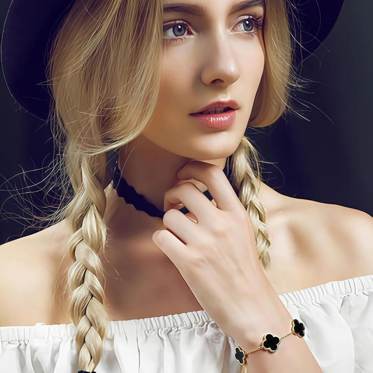 PulangRen Bracciale da Donna con Quadrifoglio, in Acciaio Inox, alla Moda, Idee Regalo Donna Mamma Amica Sorelle Regali Natale Donna Regalo Compleanno Anniversario San Valentino per Lei (Nero) - immagine 5