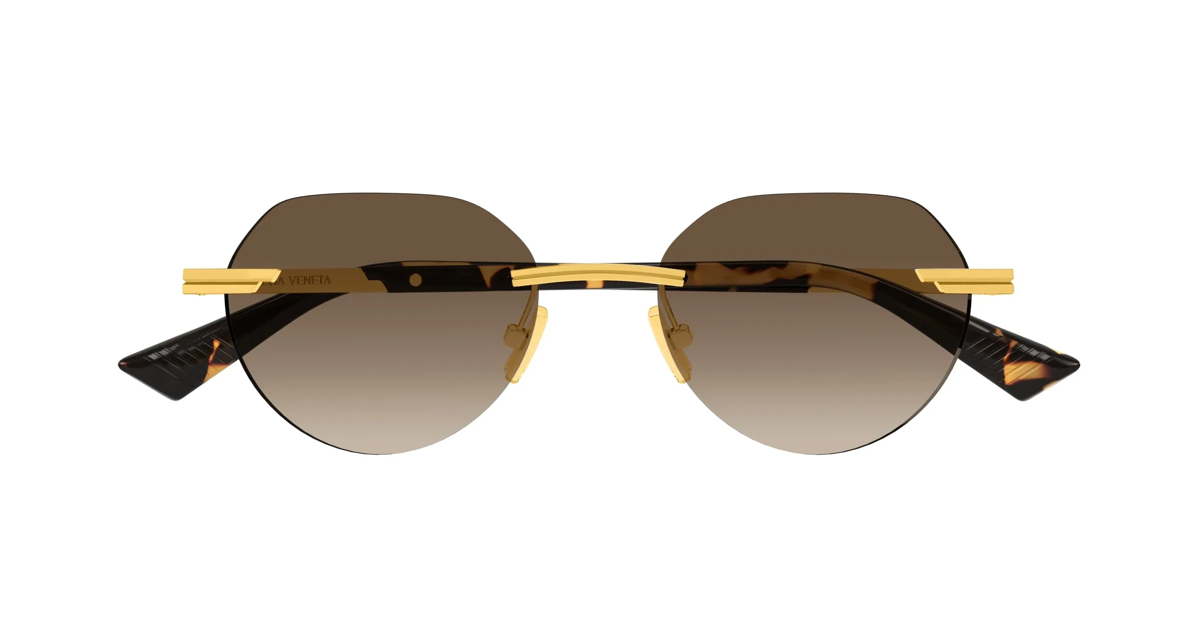 Bottega Veneta BV1379S 003 Occhiali da sole Metallo Oro Marrone Rotonda - immagine 2
