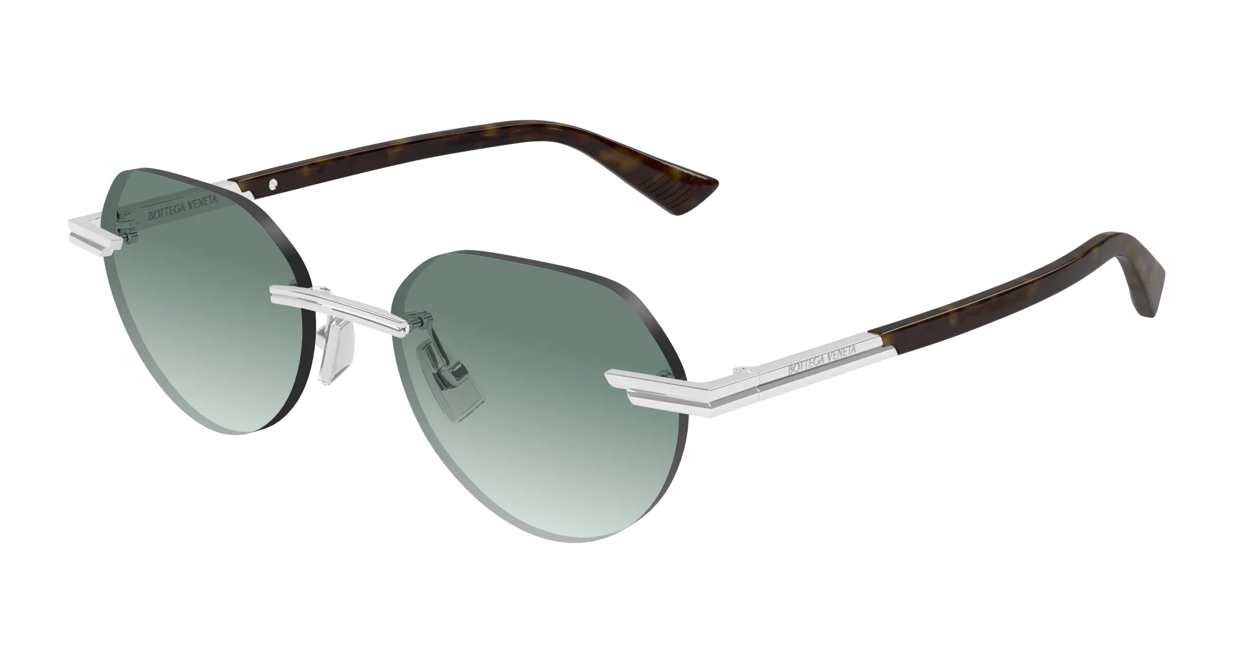 Bottega Veneta BV1379S 002 Occhiali da sole Metallo Argento Verde Rotonda - immagine 1