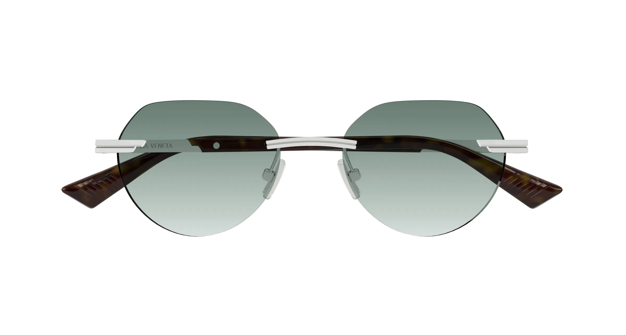 Bottega Veneta BV1379S 002 Occhiali da sole Metallo Argento Verde Rotonda - immagine 2