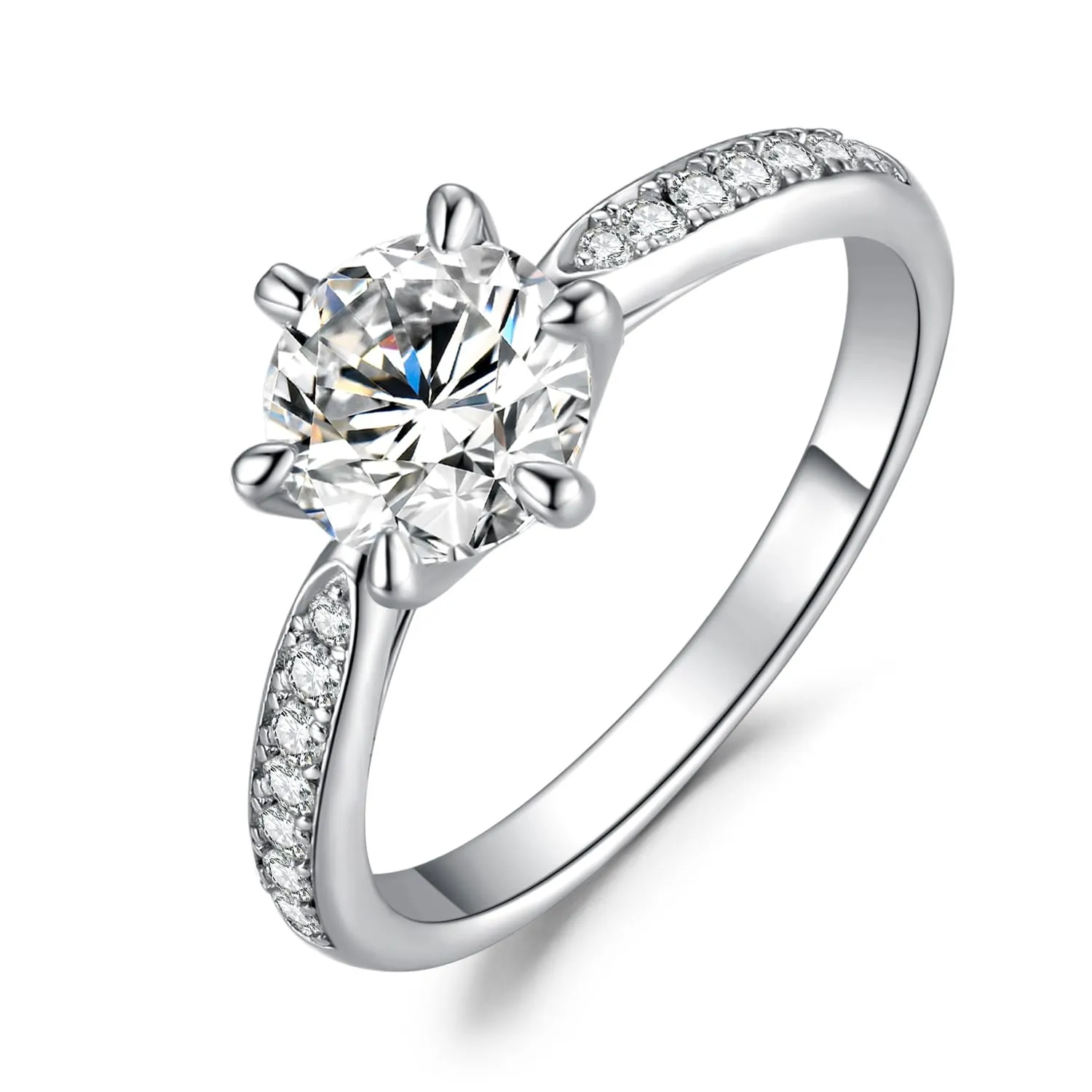 JewelryPalace 1.5ct Classico Anello Solitario Donna placcato oro bianco 14K con Creato Moissanite, Diamante Simulato Anelli con Pietre Laterali, Semplice Fedine Fidanzamento Set Gioielli Donna 19.5 - immagine 1