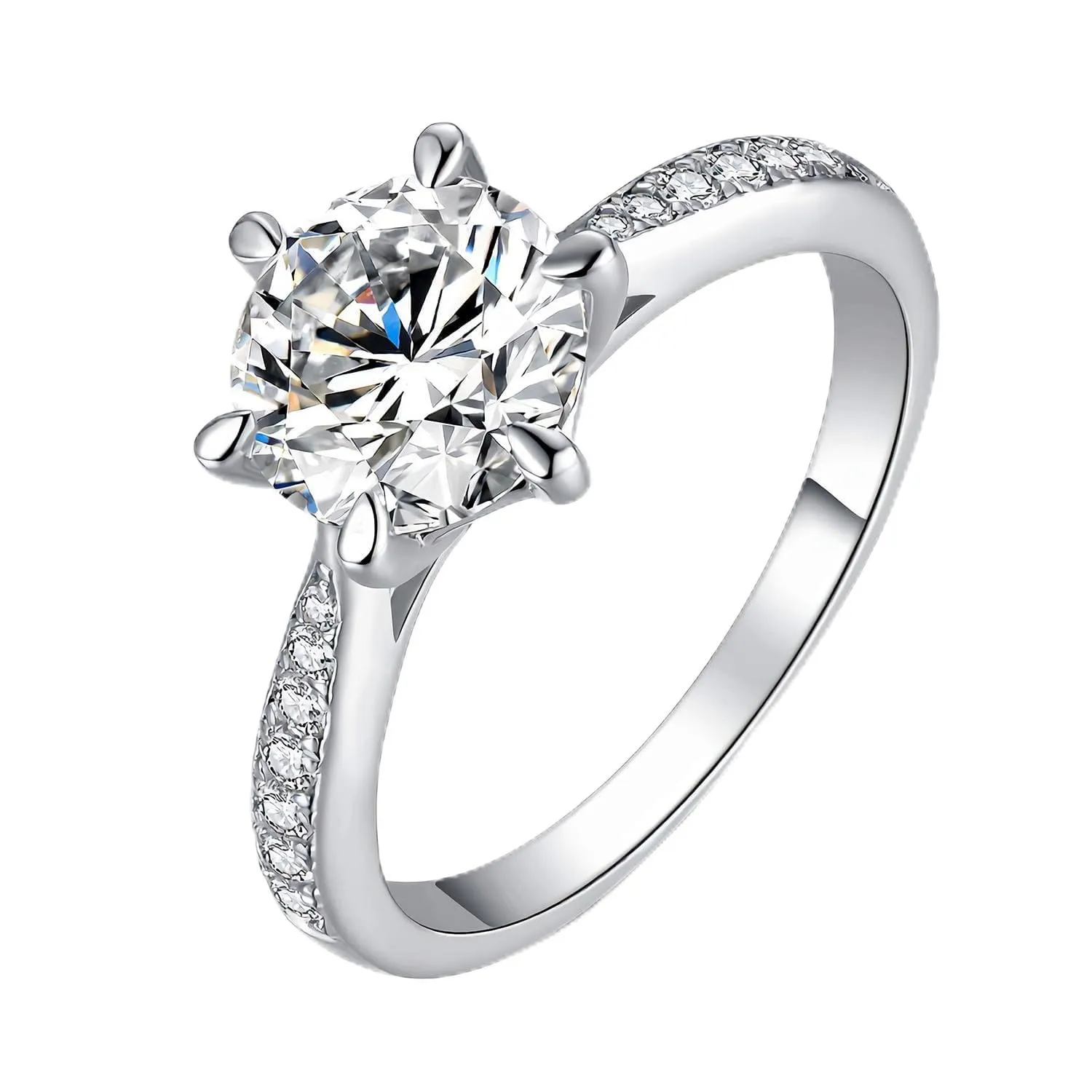 JewelryPalace 2ct Classico Anello Solitario Donna placcato oro bianco 14K con Creato Moissanite, Diamante Simulato Anelli con Pietre Laterali, Semplice Fedine Fidanzamento Set Gioielli Donna 21 - immagine 1