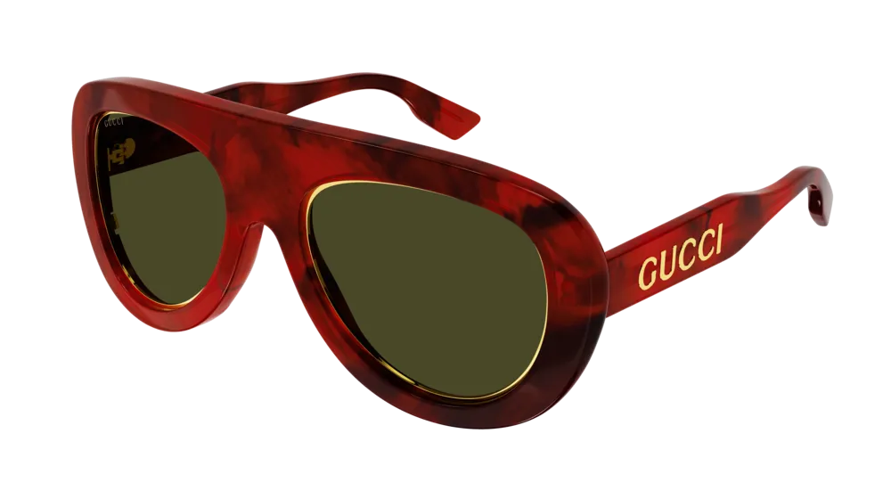 Gucci Uomo GG1152S 003 Occhiali da sole Acetato Havana Verde Pilot Normale - immagine 1