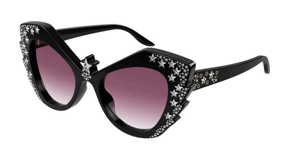 Gucci Donna GG1095S 001 Occhiali da sole Acetato Nero Rosso Geometrica Normale Sfumato - immagine 1