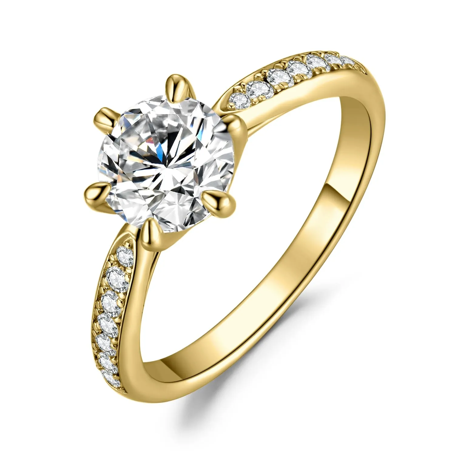 JewelryPalace 1.5ct Classico Anello Solitario Donna placcato oro giallo 14K con Creato Moissanite, Diamante Simulato Anelli Dorati con Pietre Laterali, Fedine Fidanzamento Oro Set Gioielli Donna 13 - immagine 1