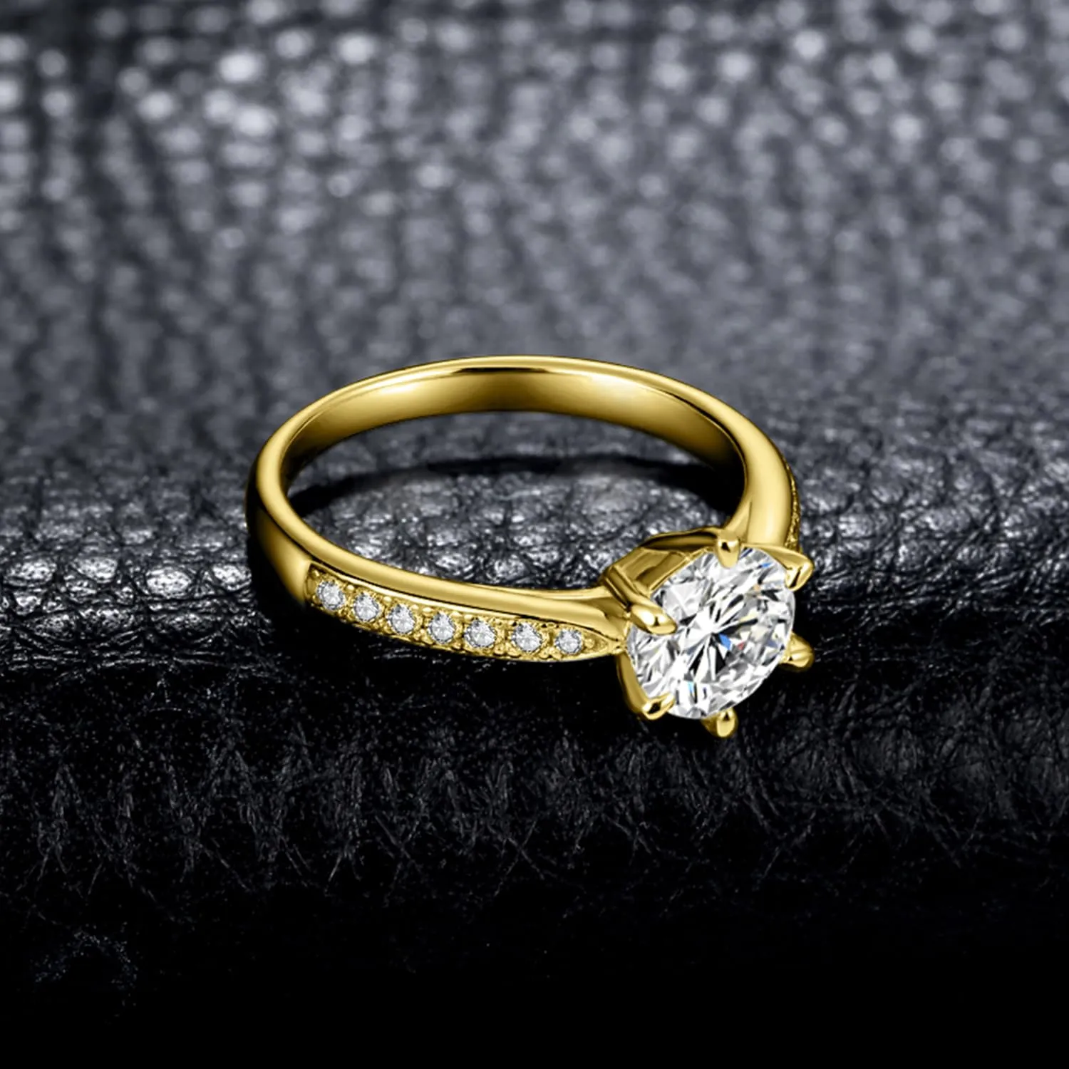 JewelryPalace 1.5ct Classico Anello Solitario Donna placcato oro giallo 14K con Creato Moissanite, Diamante Simulato Anelli Dorati con Pietre Laterali, Fedine Fidanzamento Oro Set Gioielli Donna 13 - immagine 5