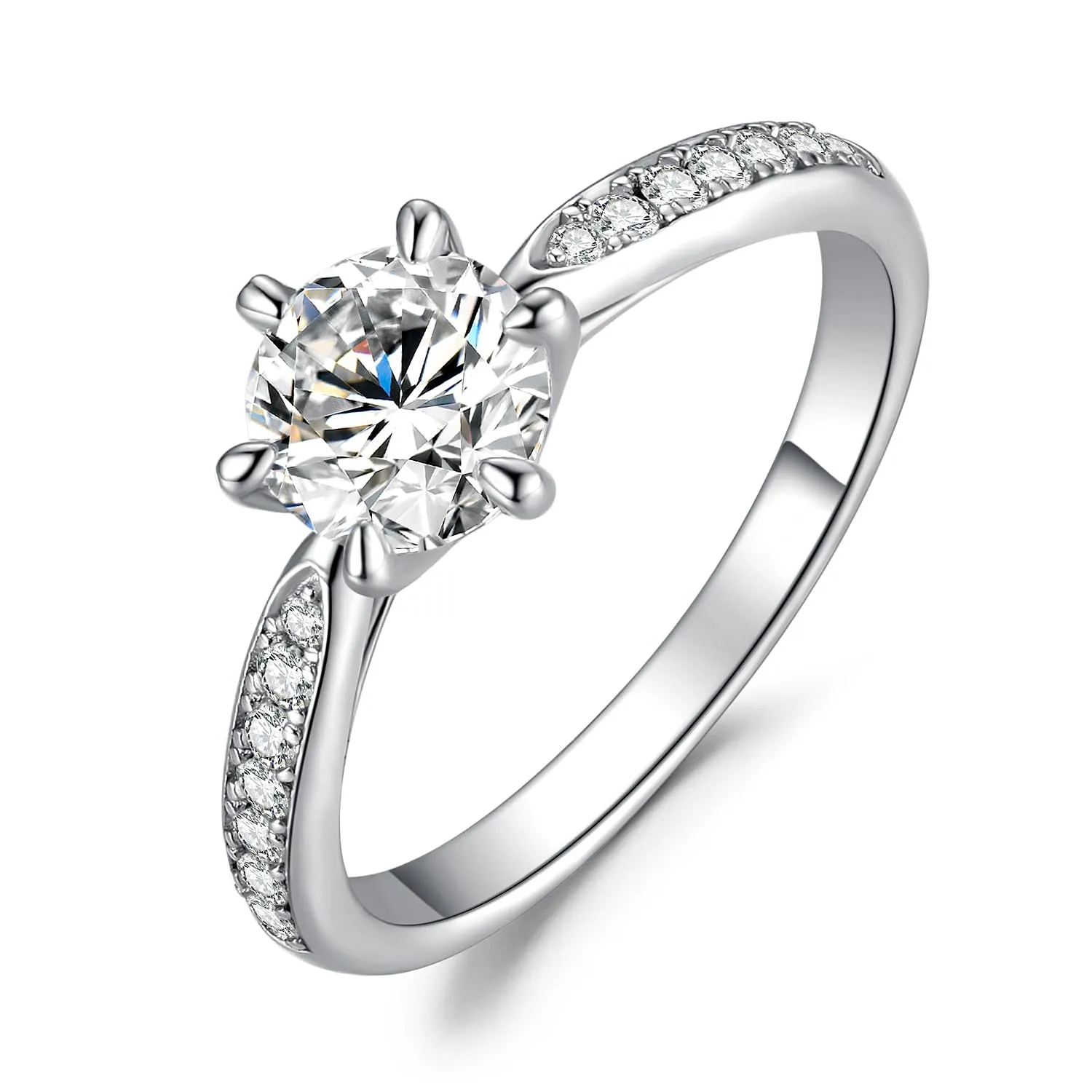 JewelryPalace 1ct Classico Anello Solitario Donna placcato oro bianco 14K con Creato Moissanite, Diamante Simulato Anelli con Pietre Laterali, Semplice Fedine Fidanzamento Set Gioielli Donna 17 - immagine 1