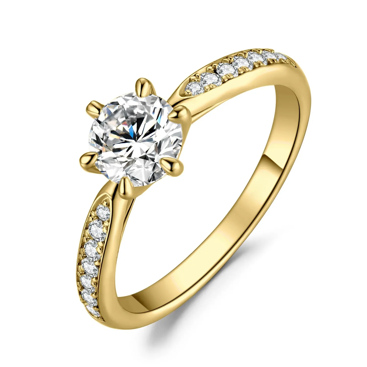 JewelryPalace 0.5ct Classico Anello Solitario Donna placcato oro giallo 14K con Creato Moissanite, Diamante Simulato Anelli Dorati con Pietre Laterali, Fedine Fidanzamento Oro Set Gioielli Donna 13 - immagine 1