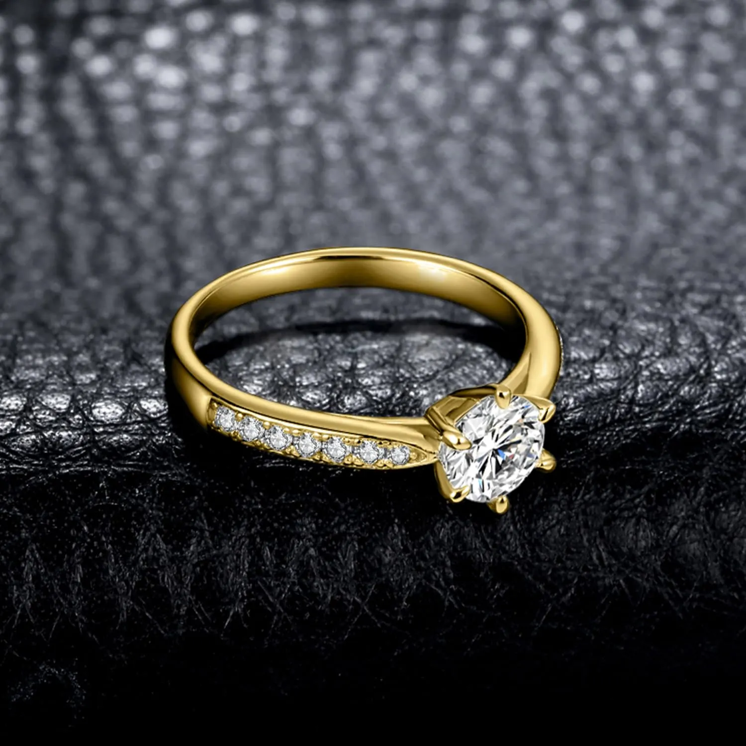 JewelryPalace 0.5ct Classico Anello Solitario Donna placcato oro giallo 14K con Creato Moissanite, Diamante Simulato Anelli Dorati con Pietre Laterali, Fedine Fidanzamento Oro Set Gioielli Donna 8 - immagine 5