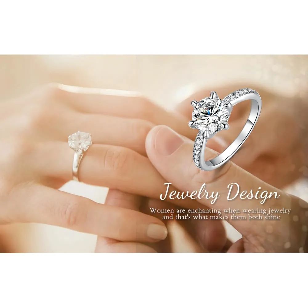 JewelryPalace 3ct Classico Anello Solitario placcato oro bianco 14K con Moissanite, Diamante Simulato Anelli con Pietre Laterali, Smeplice Fedine Fidanzamento e Anniversario Set Gioielli Donna 19.5 - immagine 6