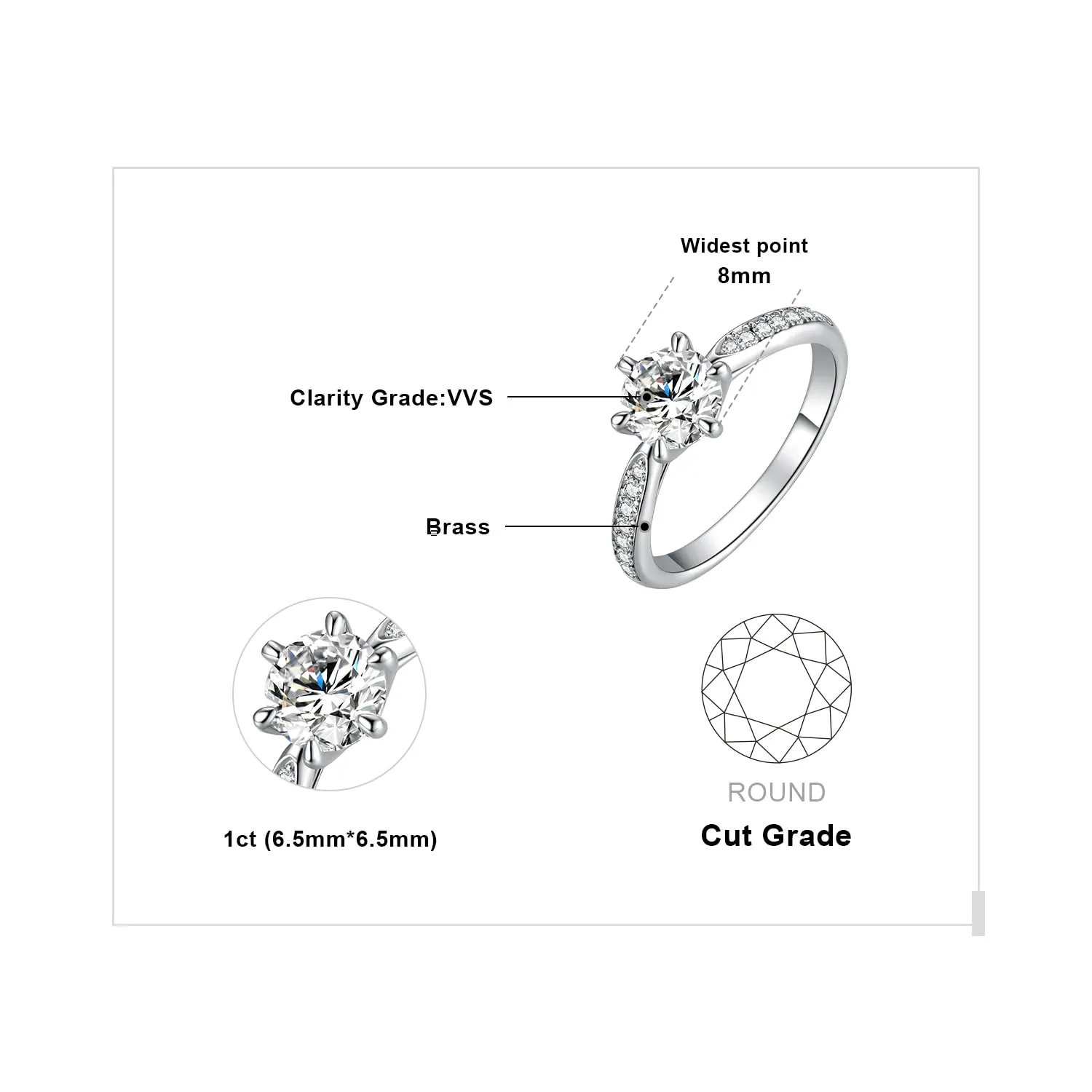 JewelryPalace 1ct Classico Anello Solitario Donna placcato oro bianco 14K con Creato Moissanite, Diamante Simulato Anelli con Pietre Laterali, Semplice Fedine Fidanzamento Set Gioielli Donna 10.5 - immagine 2
