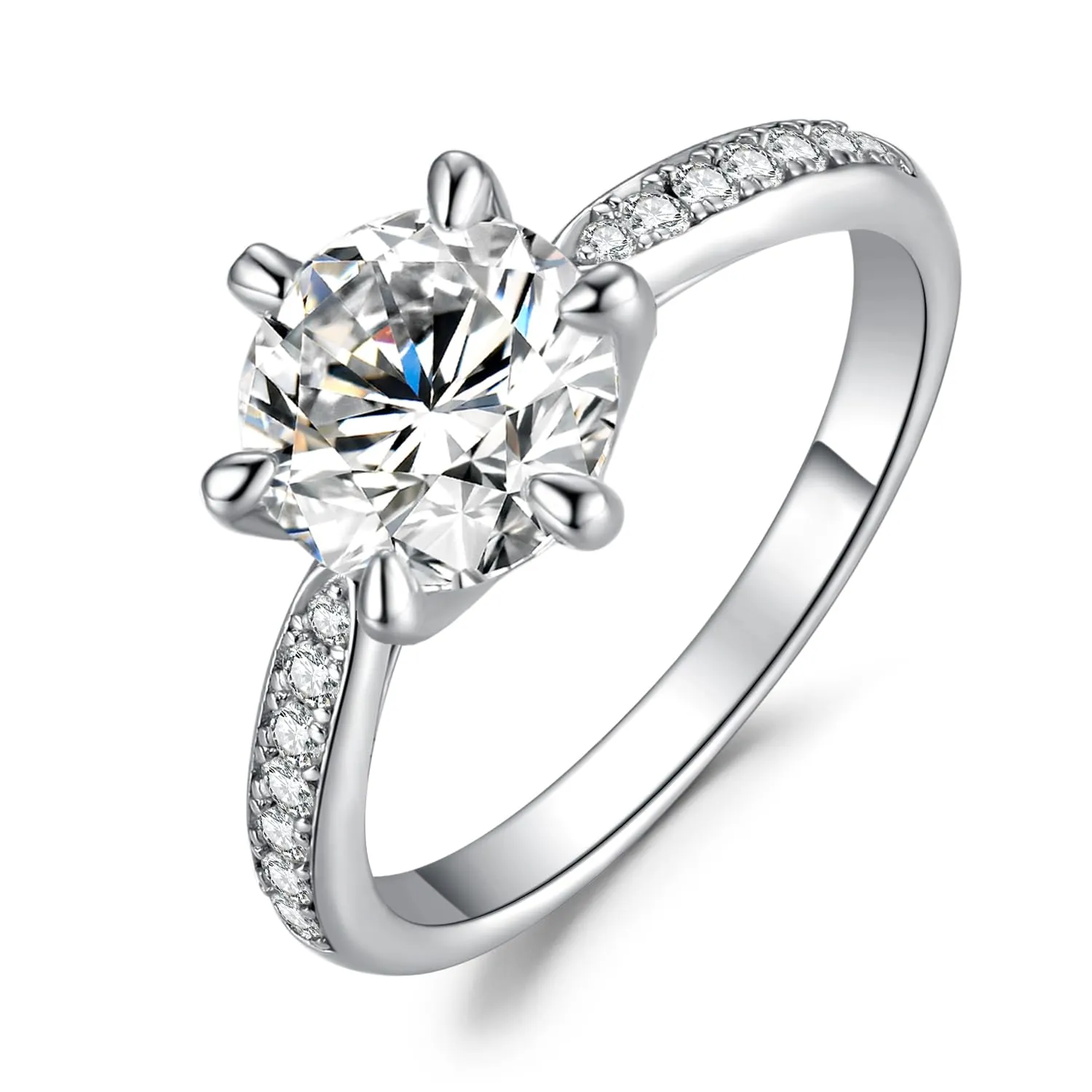 JewelryPalace 3ct Classico Anello Solitario placcato oro bianco 14K con Moissanite, Diamante Simulato Anelli con Pietre Laterali, Smeplice Fedine Fidanzamento e Anniversario Set Gioielli Donna 17 - immagine 1