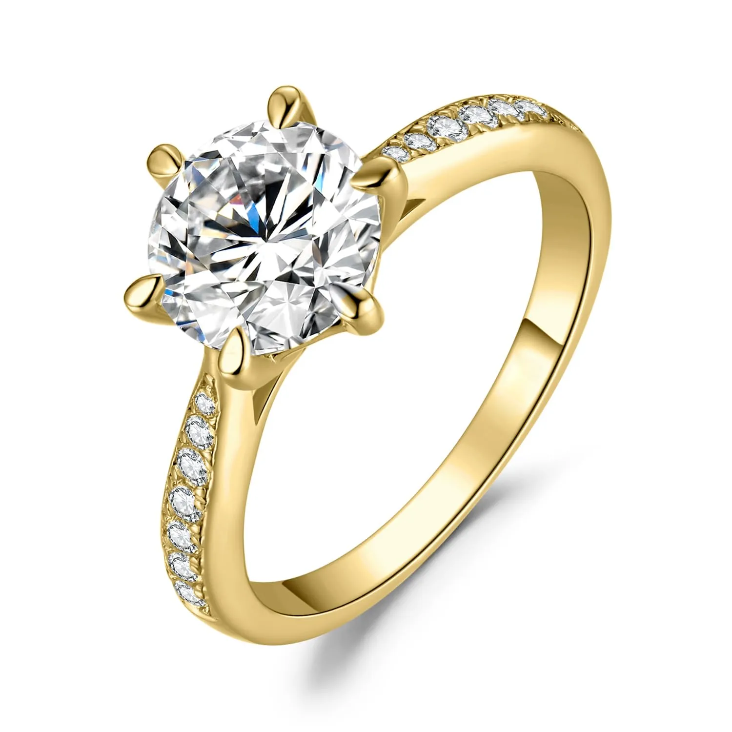 JewelryPalace 2ct Classico Anello Solitario Donna placcato oro giallo 14K con Creato Moissanite, Diamante Simulato Anelli Dorati con Pietre Laterali, Fedine Fidanzamento in Oro Set Gioielli Donna 11.5 - immagine 1