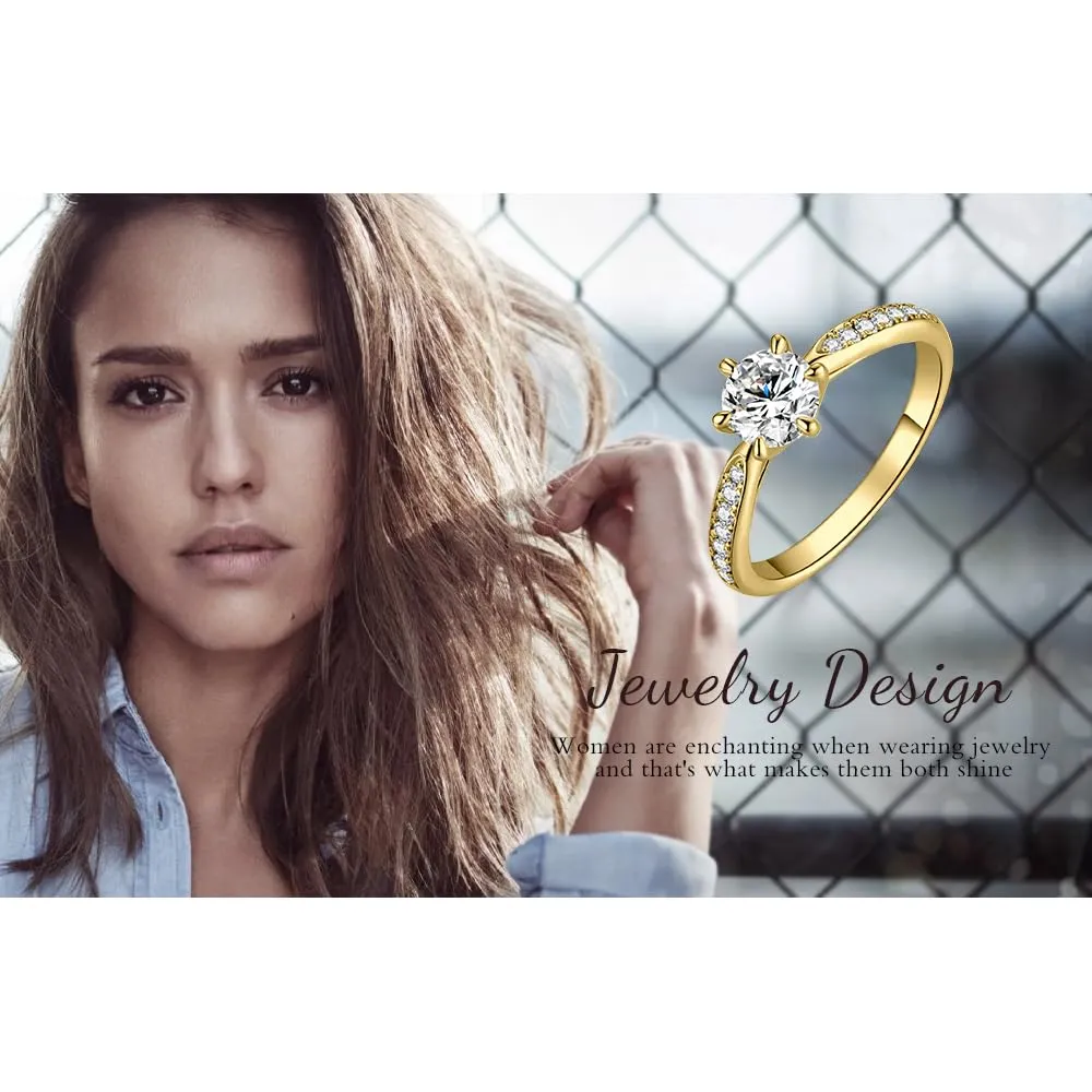 JewelryPalace 0.5ct Classico Anello Solitario Donna placcato oro giallo 14K con Creato Moissanite, Diamante Simulato Anelli Dorati con Pietre Laterali, Fedine Fidanzamento Oro Set Gioielli Donna 14.5 - immagine 6